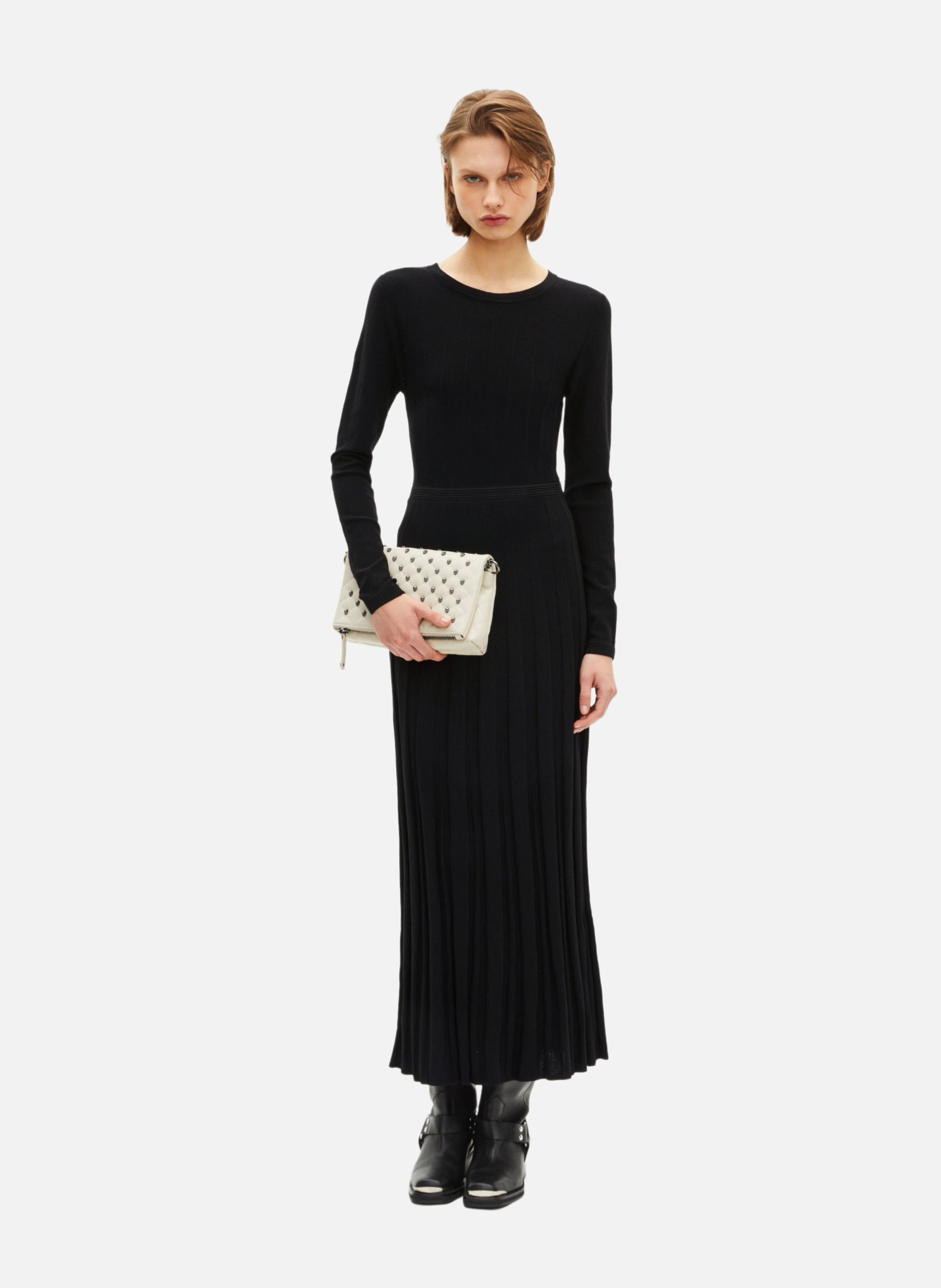 Robe longue en maille avec dentelle THE KOOPLES Noir