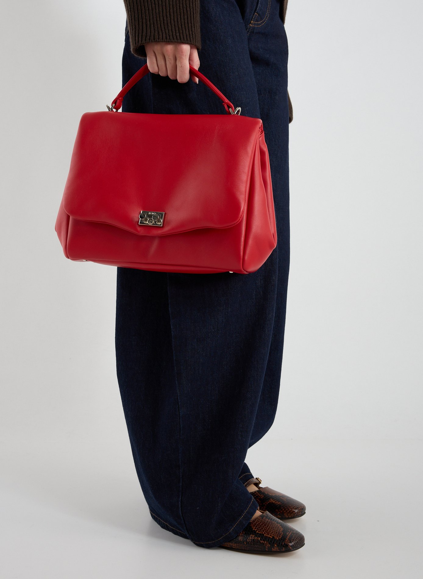 Plain leather handbag RODO Red