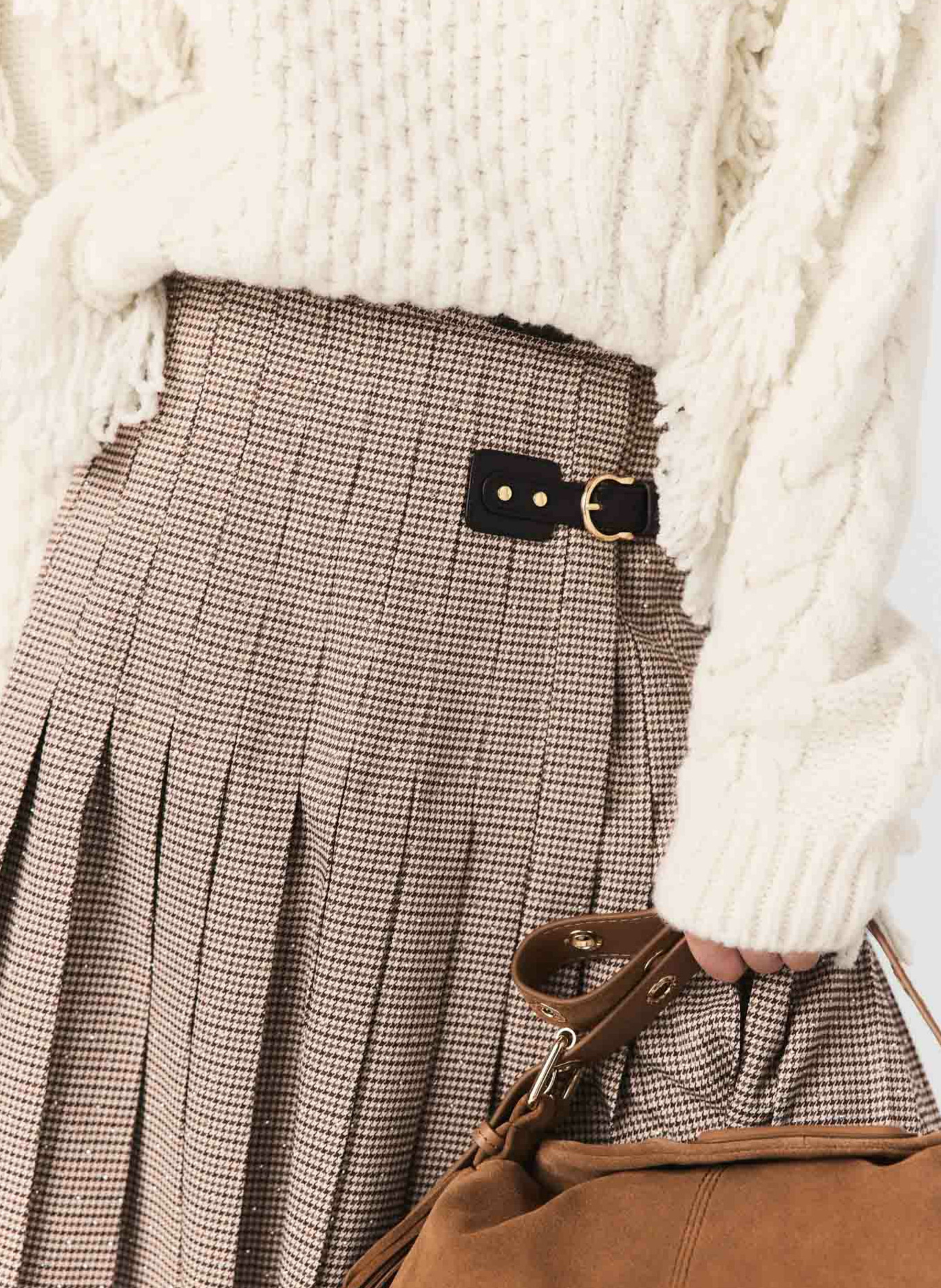 Jupe midi évasée plissée MAJE Marron