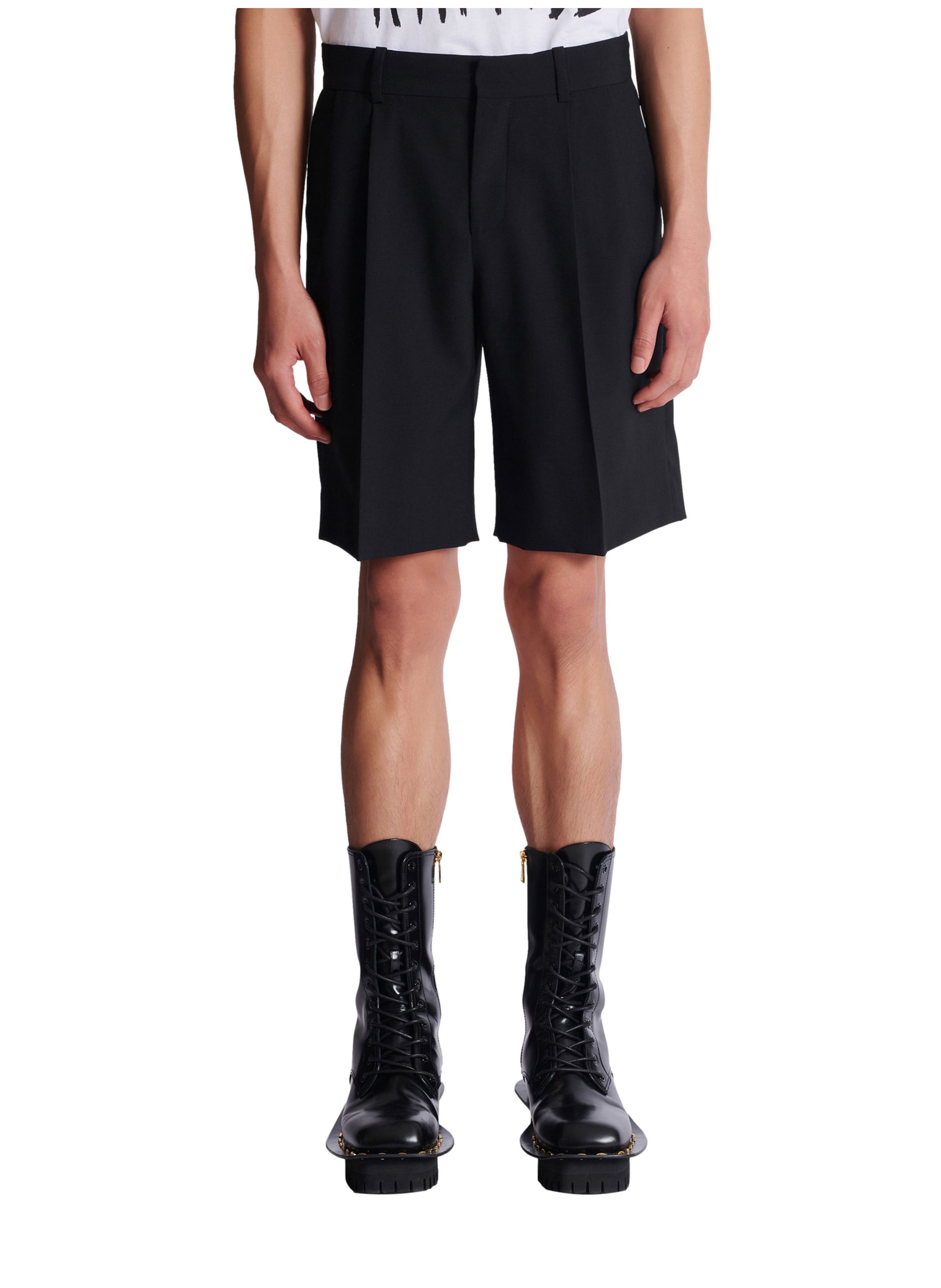 Bermuda à pinces en laine BALMAIN Noir