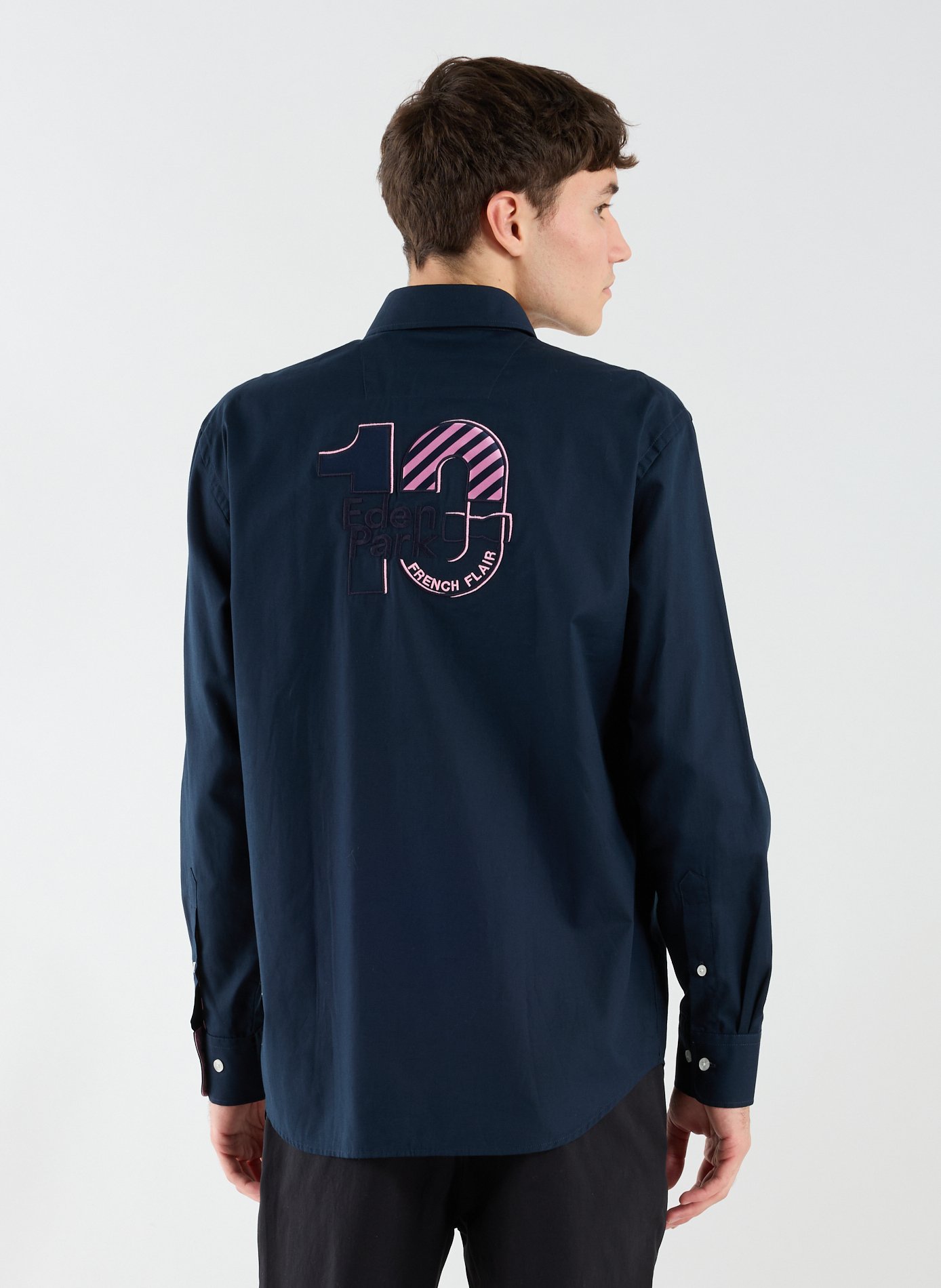 Straight shirt in embroidered pinpoint cotton EDEN PARK Blue