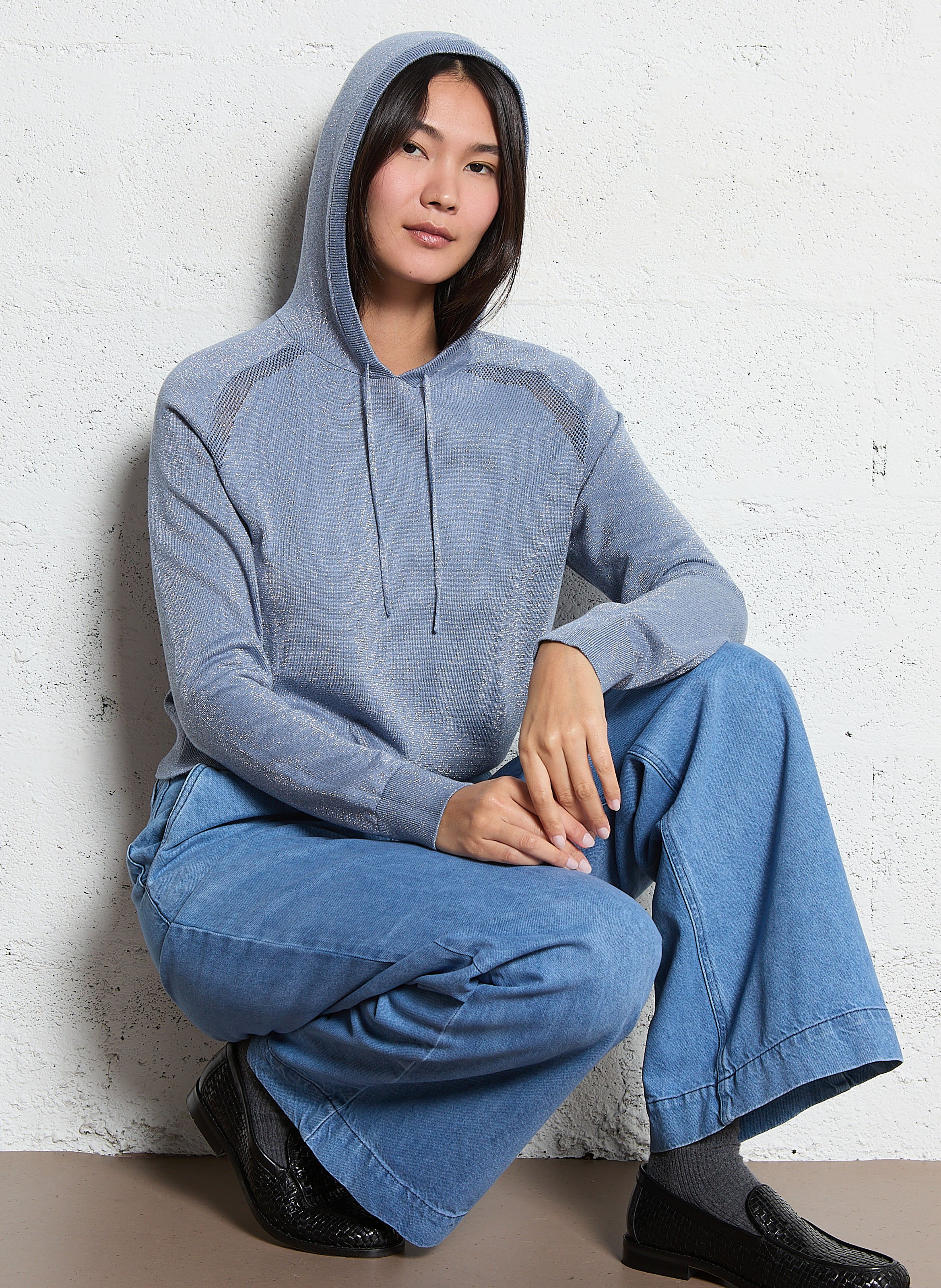 Pull à capuche droit brillant IKKS Bleu