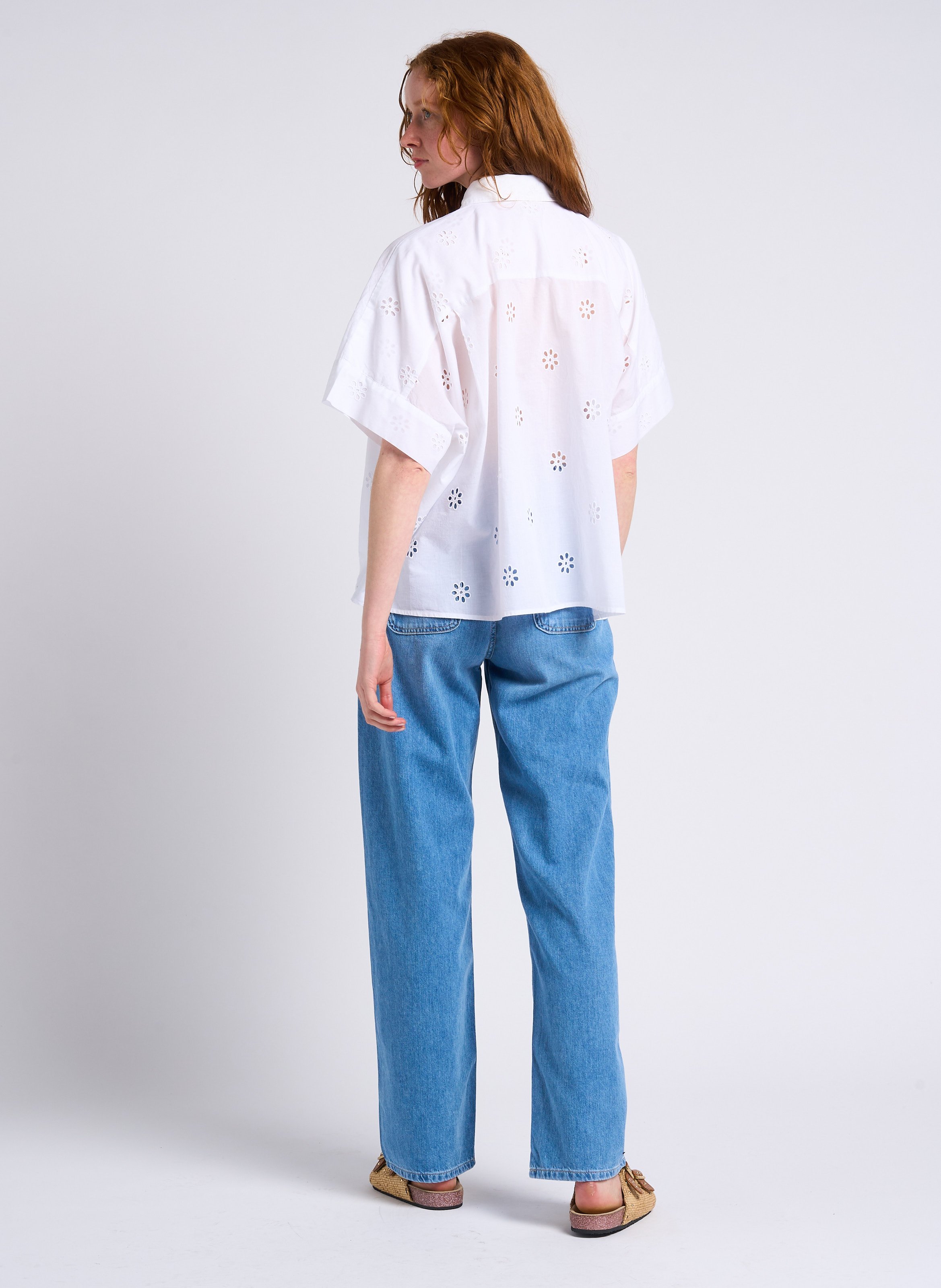 Pantalon large taille haute en coton mima BA&SH Bleu