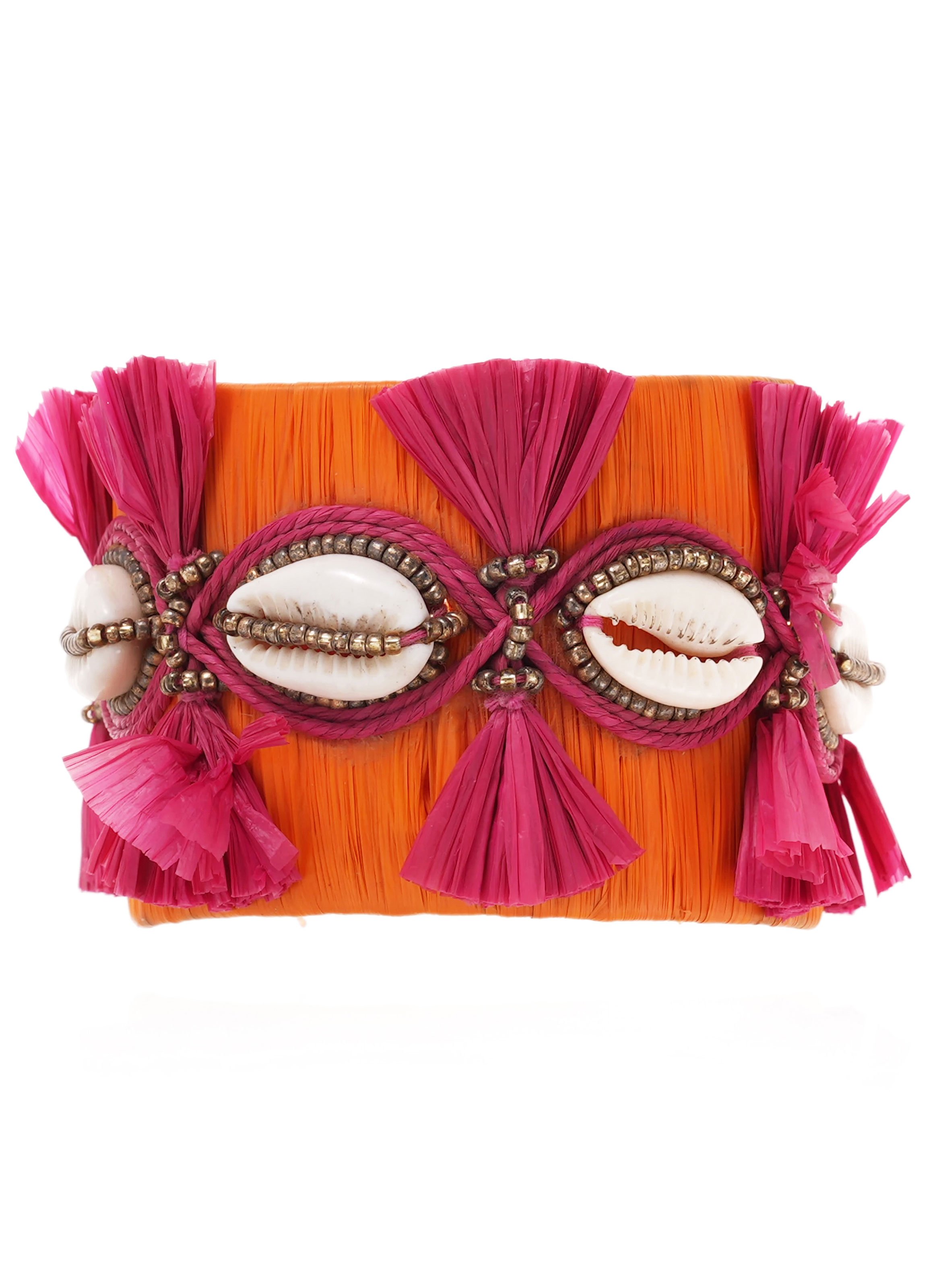 Bracelet jonc en raphia avec coquillages vulny HIPANEMA Orange