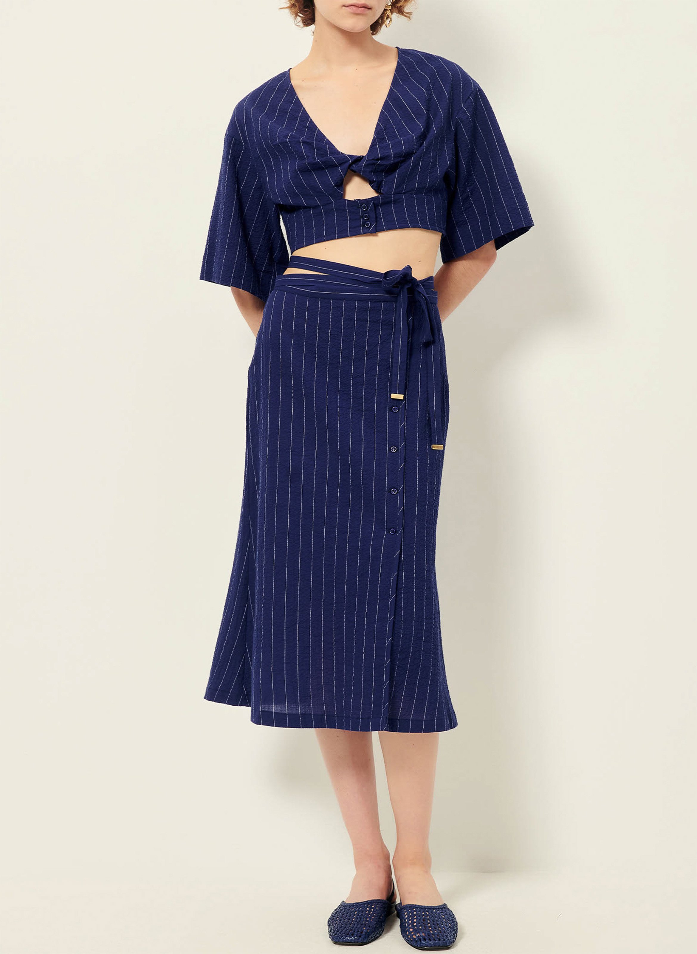 Jupe midi évasée en coton mélangé ola SESSUN Bleu