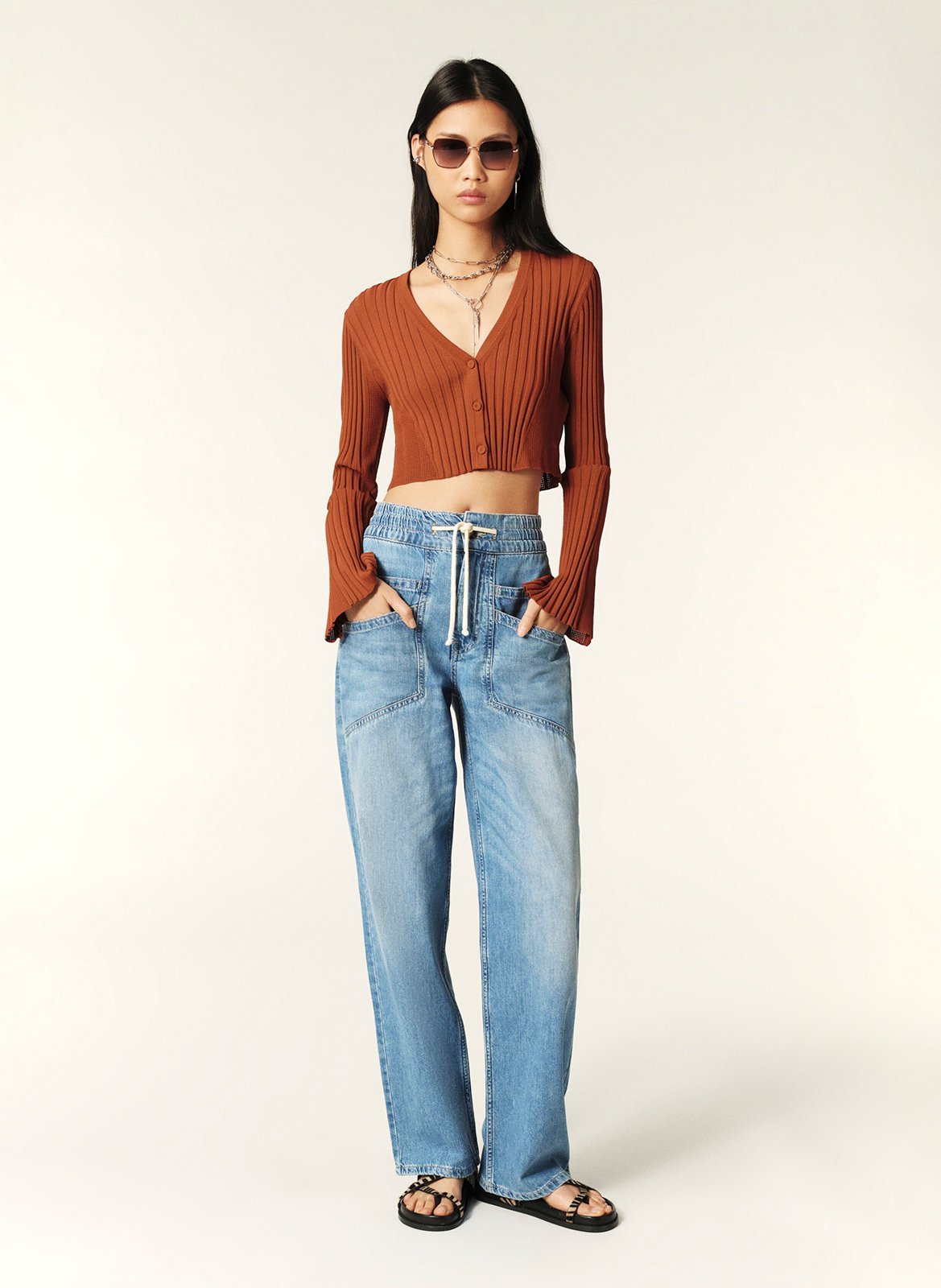 Pantalon large taille haute en coton mima BA&SH Bleu