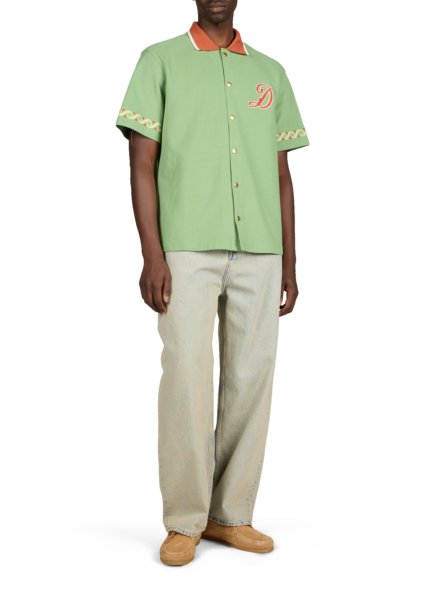 Chemise brodée à manches courtes en coton DROLE DE MONSIEUR Vert
