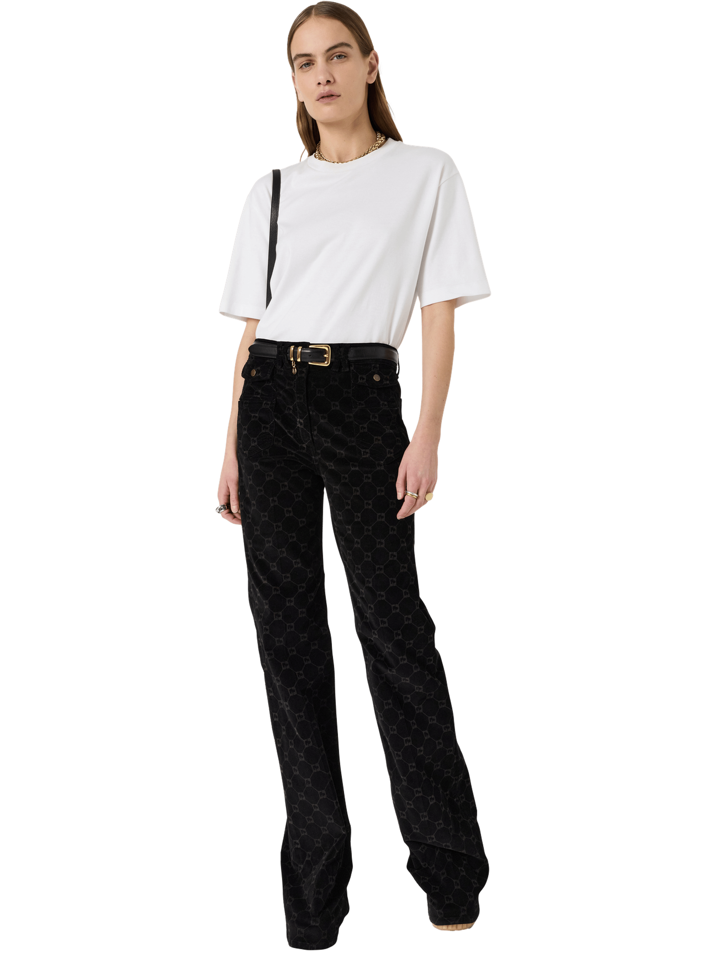 Pantalon flare en velours à monogramme - anna GERARD DAREL Noir