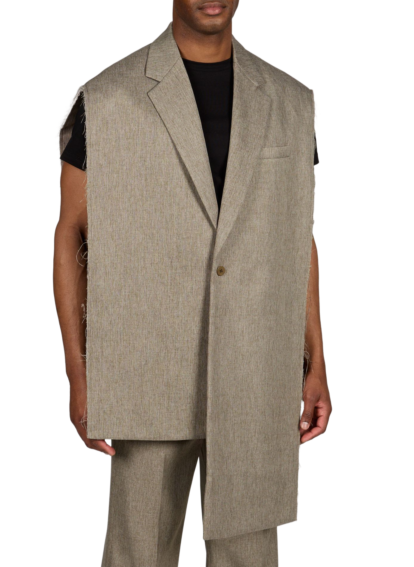 Veste asymétrique sans manches bords effilochés SEAN SUEN Gris