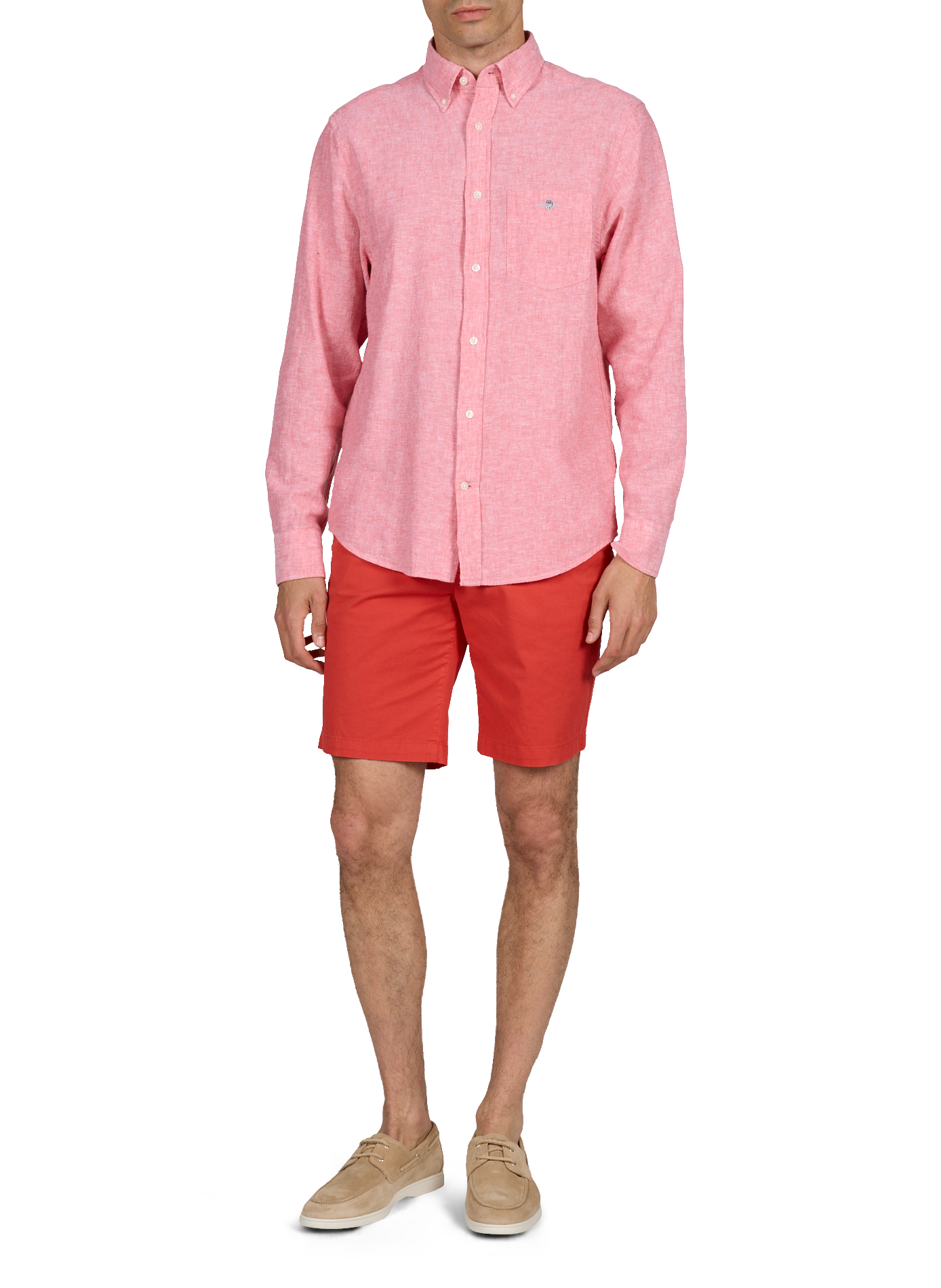 Chemise col américain en lin et coton GANT Rose