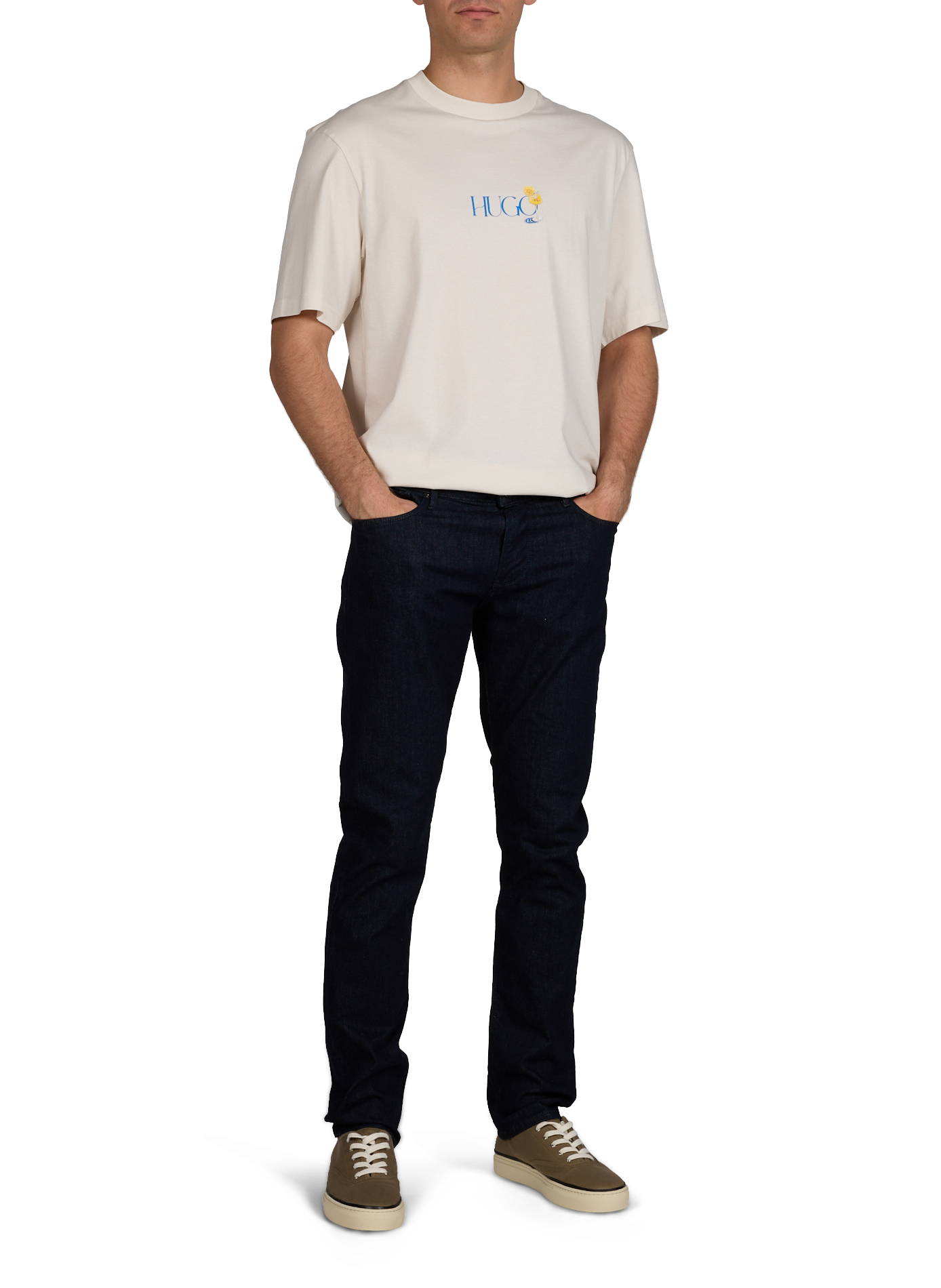 Biker-style cotton t-shirt HUGO BLUE White