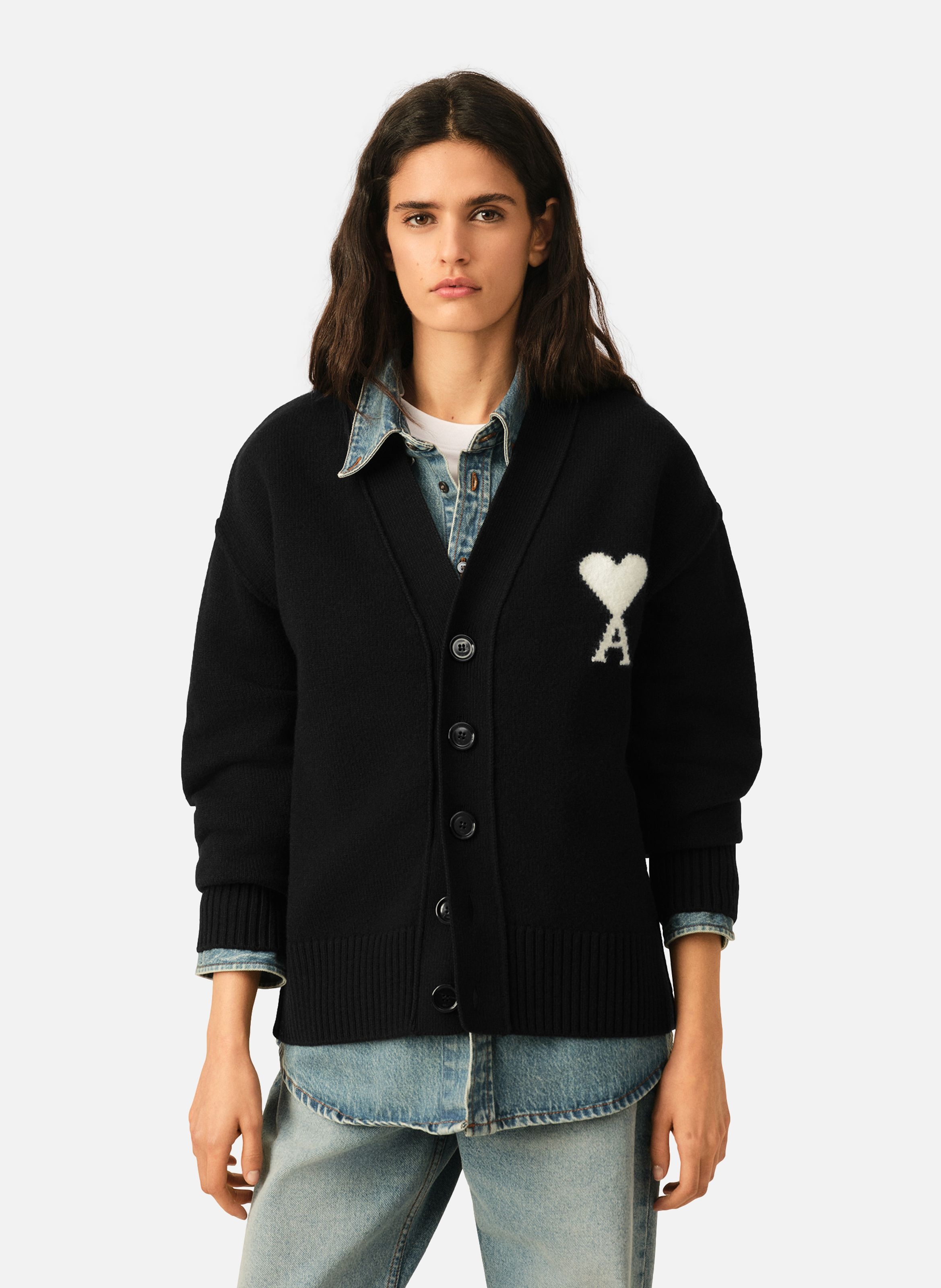 Cardigan unisexe en laine ami de coeur AMI PARIS Noir