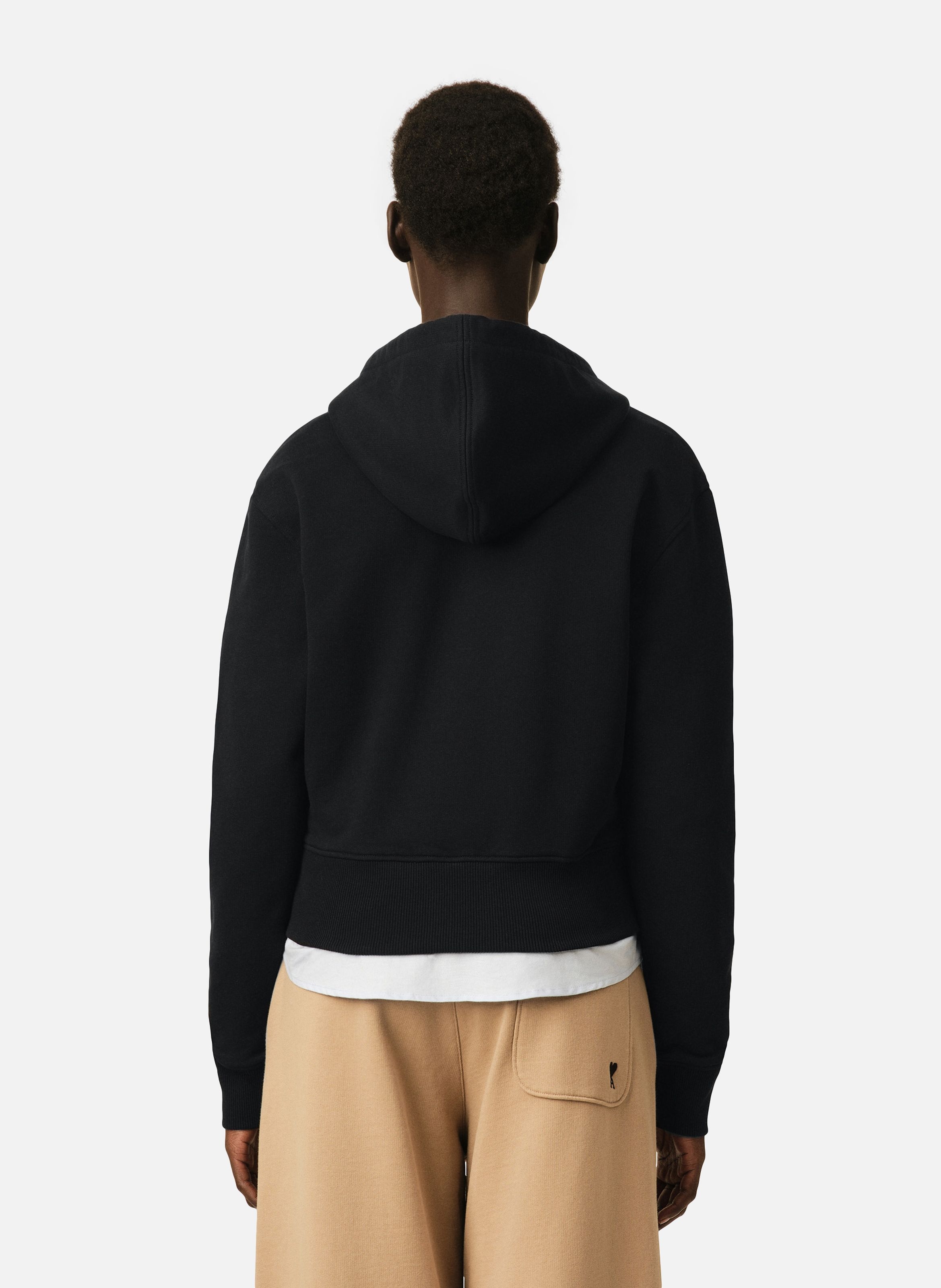 Hoodie zippé en coton ami de coeur AMI PARIS Noir