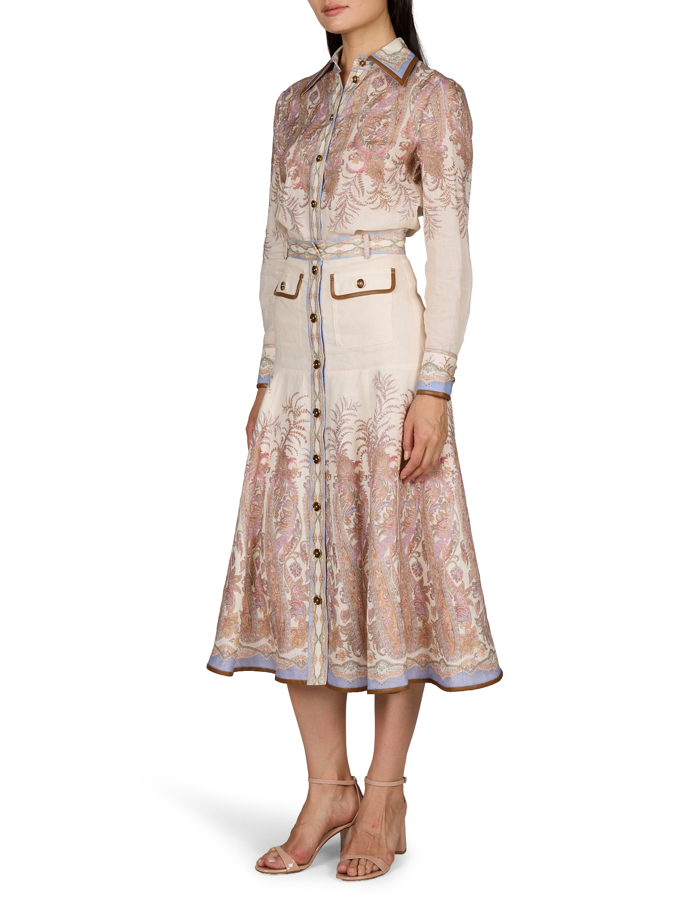 Flared Printed Linen Skirt ZIMMERMANN Pink