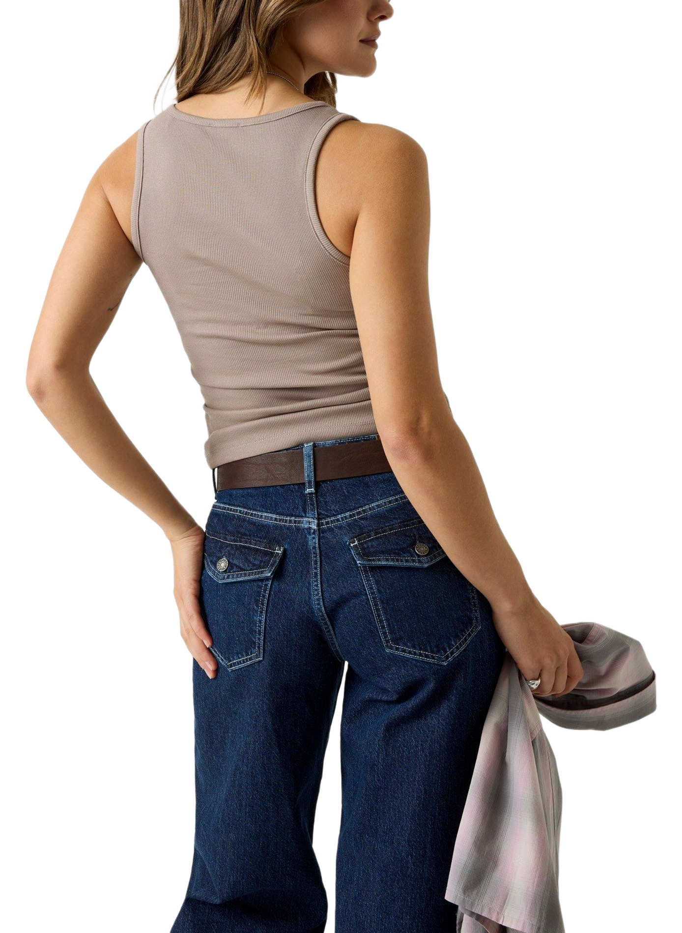 Round neck cotton tank top GUESS Brown