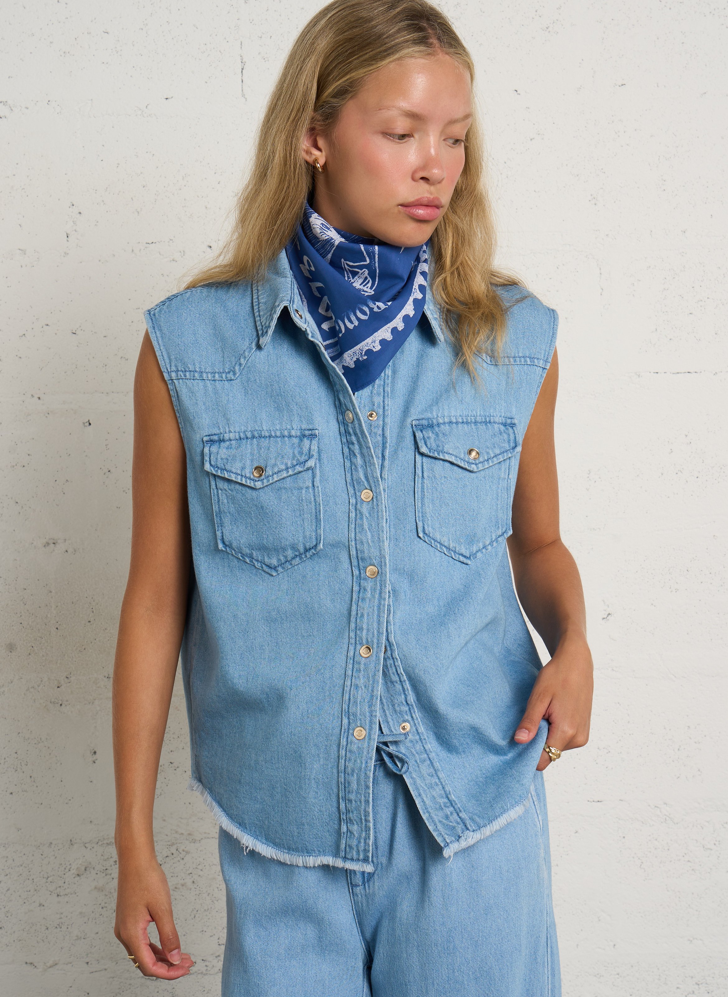 Chemise sans manches col classique en jean macao MAISON 123 Bleu
