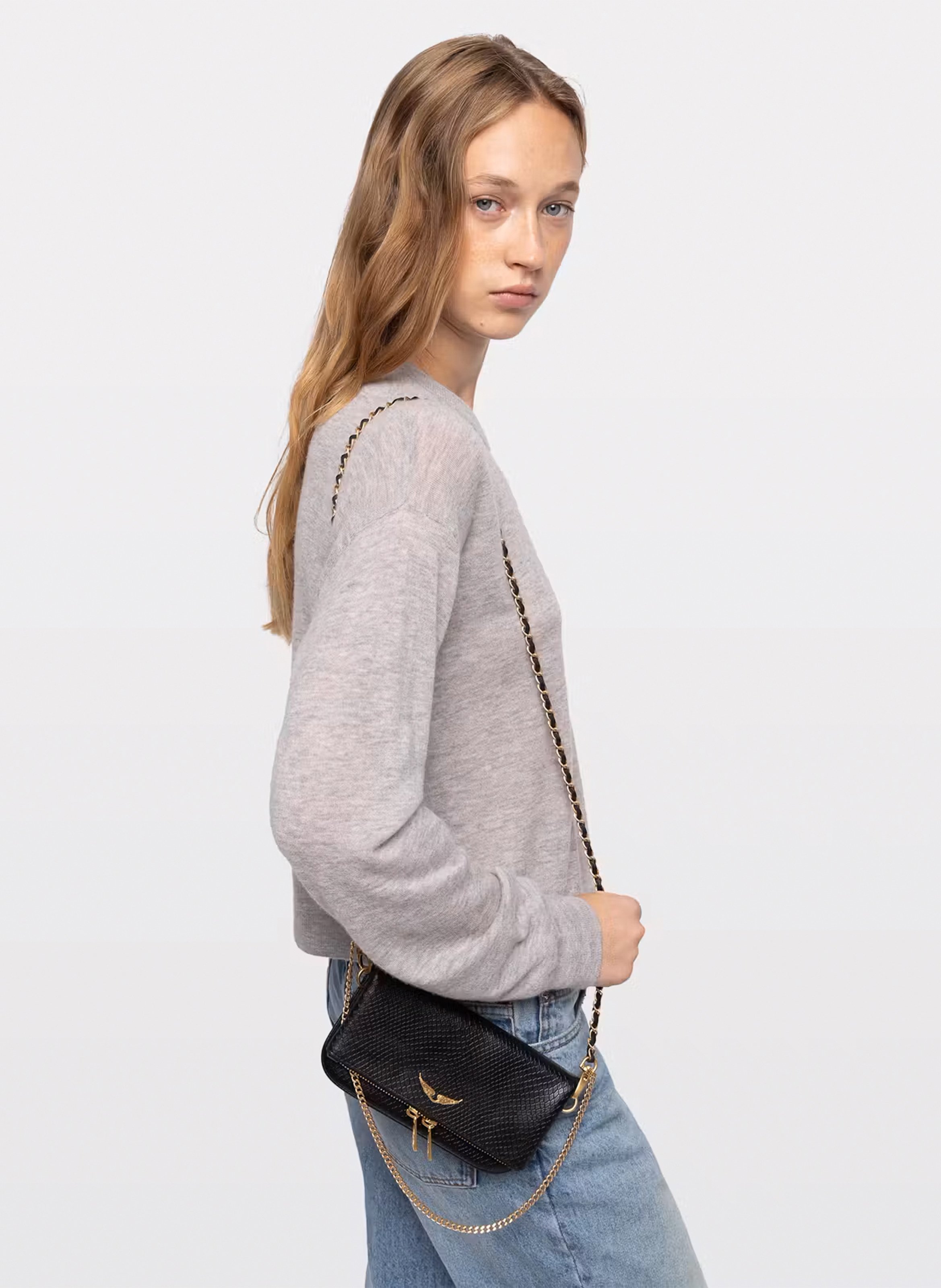 Schoudertas met mini rock-effect pythonleer ZADIG&VOLTAIRE Zwart