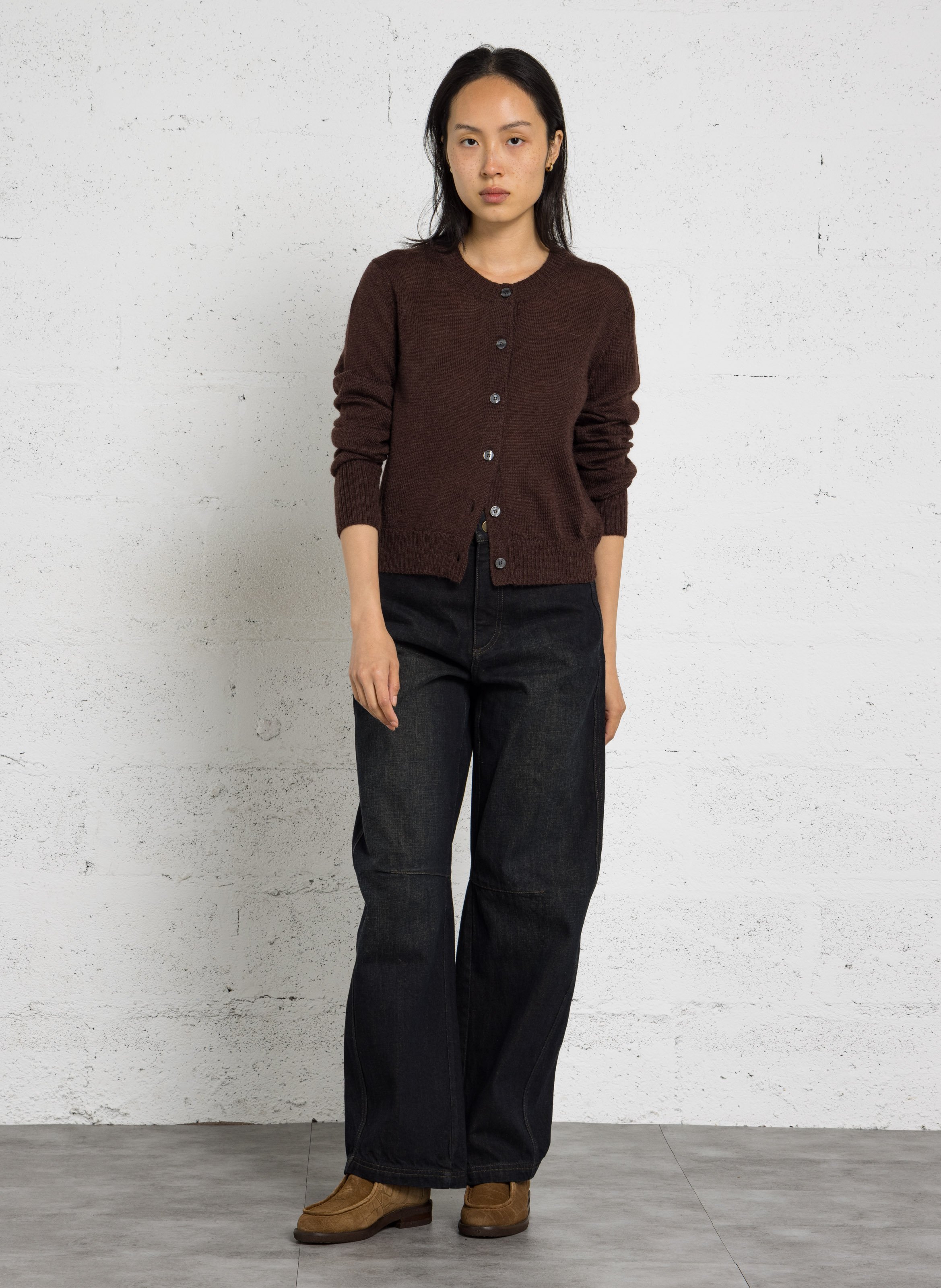 Gilet droit col rond en laine mérinos et alpaga griffith SOEUR Marron