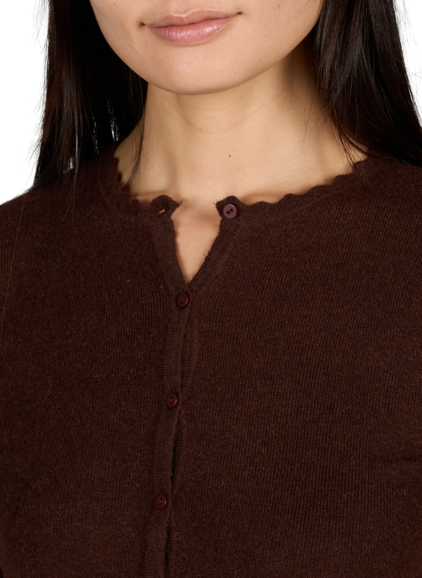Maud straight round neck buttoned cardigan PETITE MENDIGOTE Brown