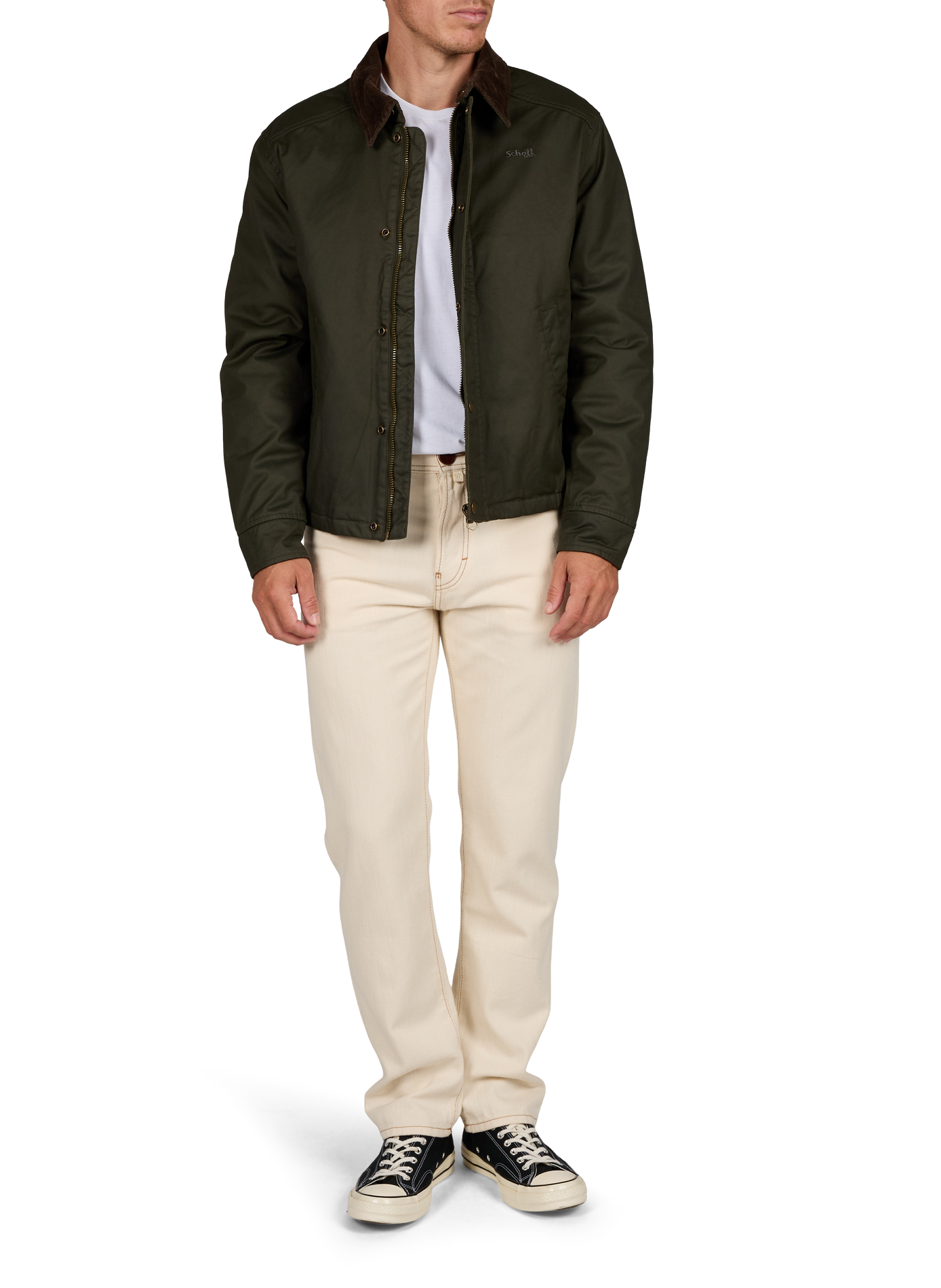 Gerade geschnittene Jacke mit geripptem Kragen aus Baumwolle SCHOTT Braun