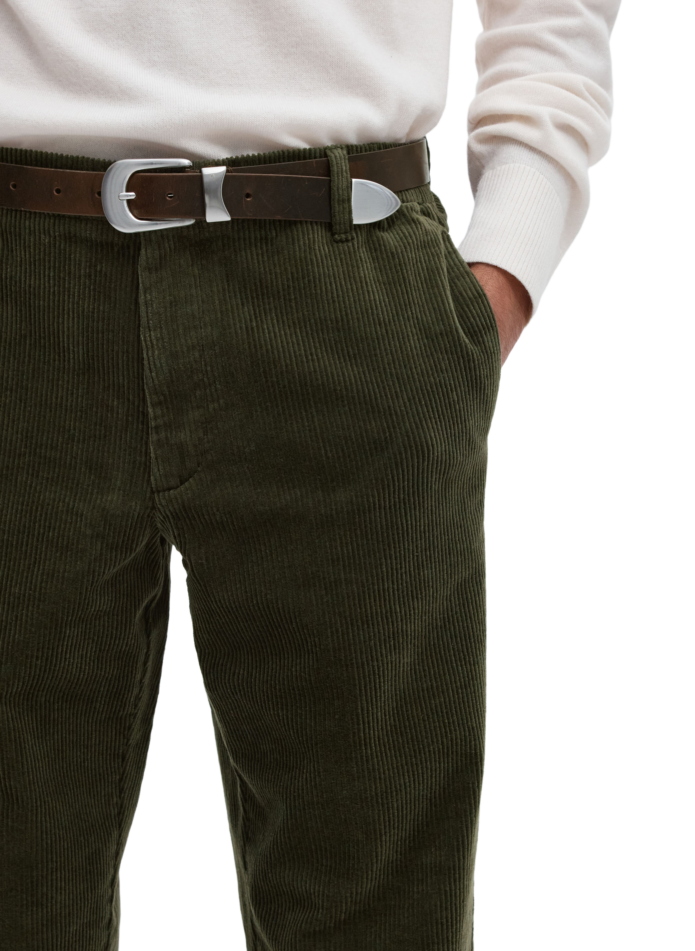 Pantaloni in velluto a coste in misto cotone SELECTED Verde