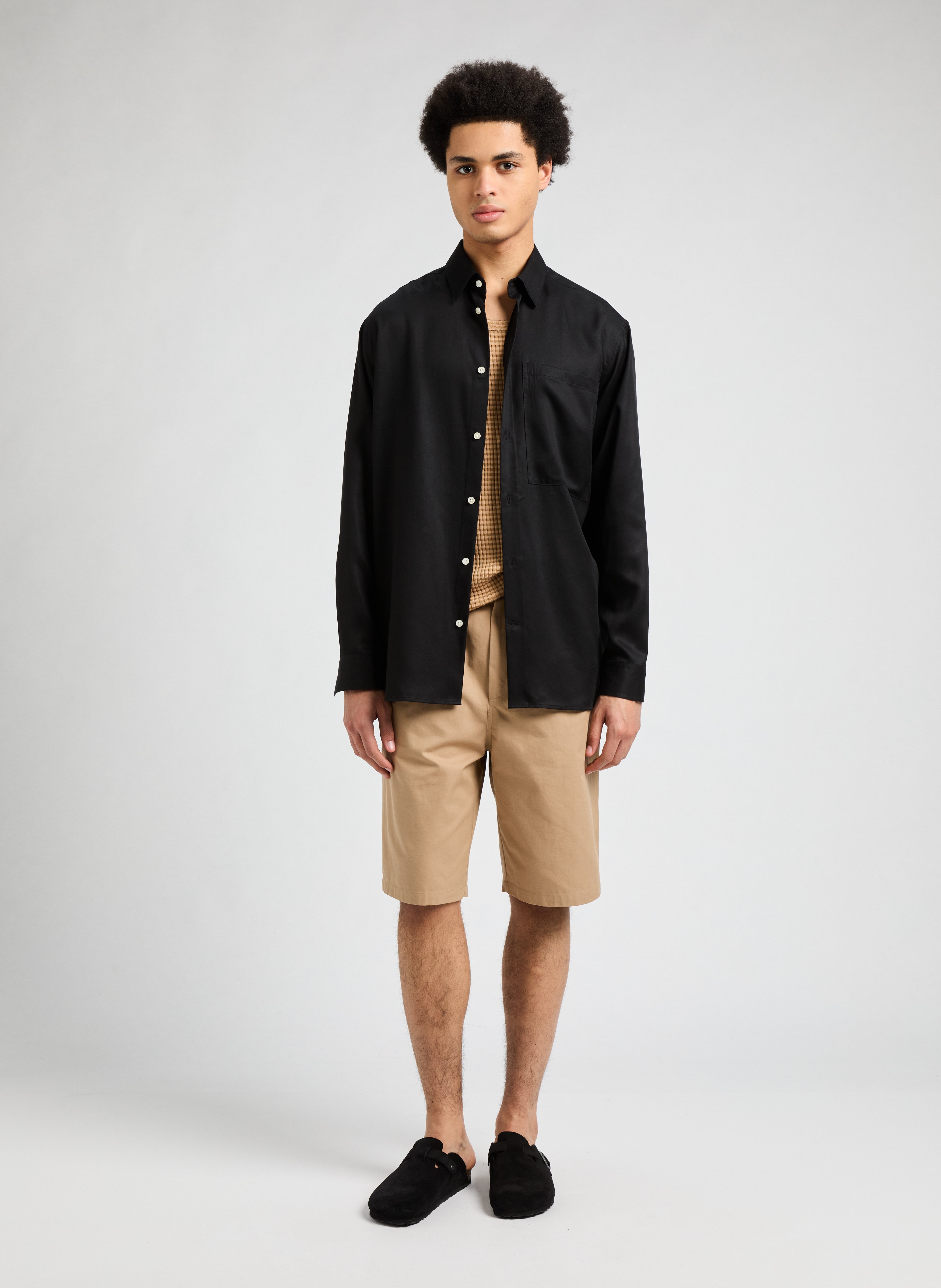 Fluid satin cotton shirt SAISON 1865 Black