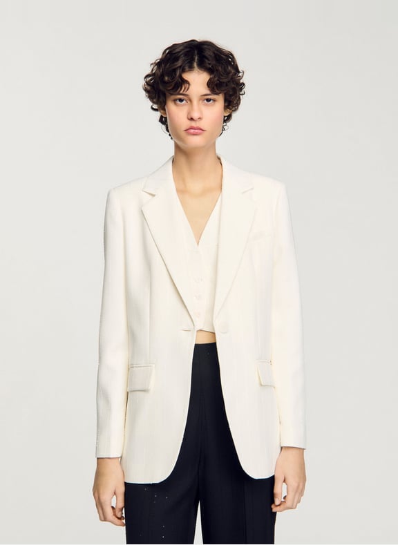 Veste tailleur rayée à sequins Beige by SANDRO SANDRO Veste tailleur rayée à sequins Beige