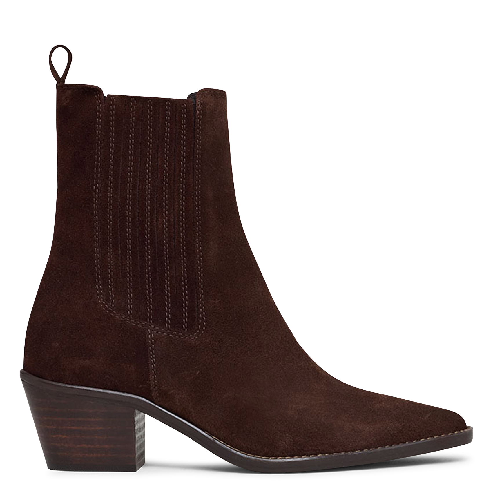 Bottines western talons mi-hauts en cuir velours birman JONAK Marron