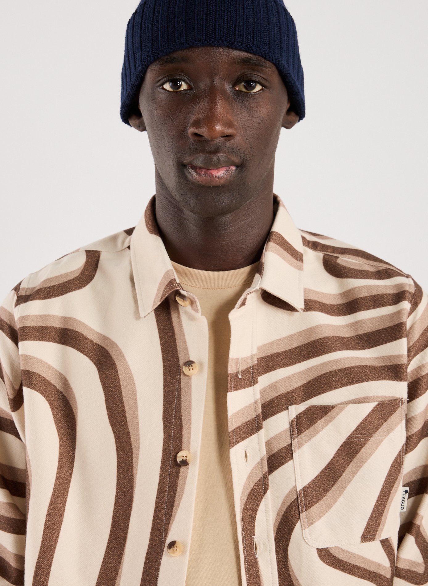 Thick cotton shirt with patterns FAGUO Beige