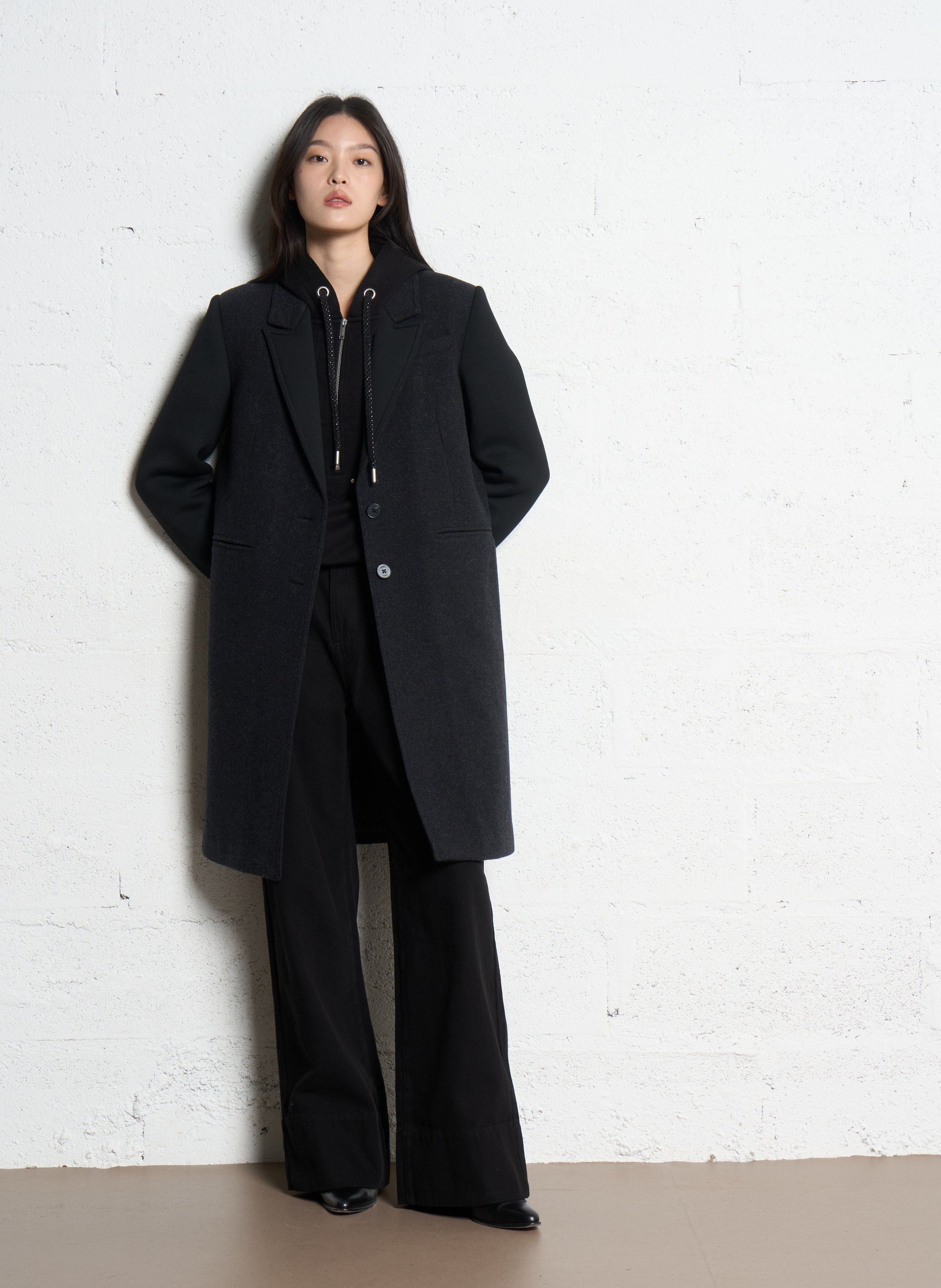 Manteau col tailleur en laine mélangée IKKS Gris