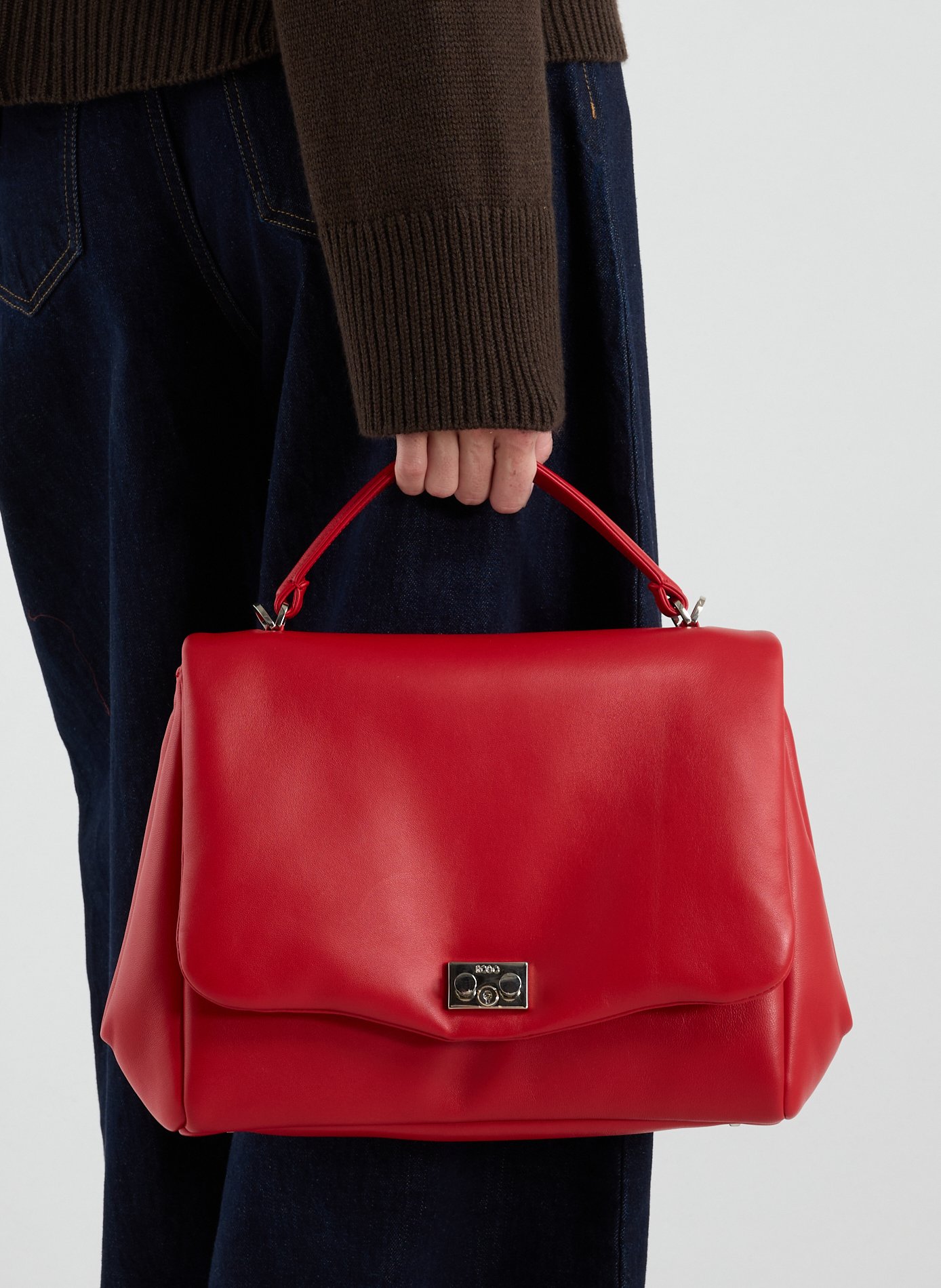 Plain leather handbag RODO Red