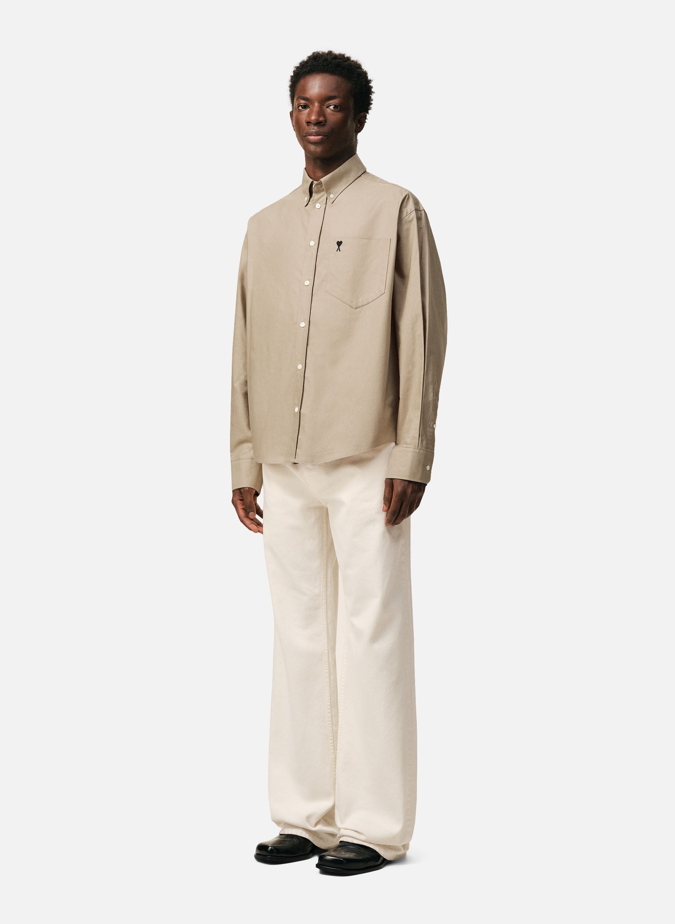 Chemise boxy ami de coeur brodé en coton AMI PARIS Beige