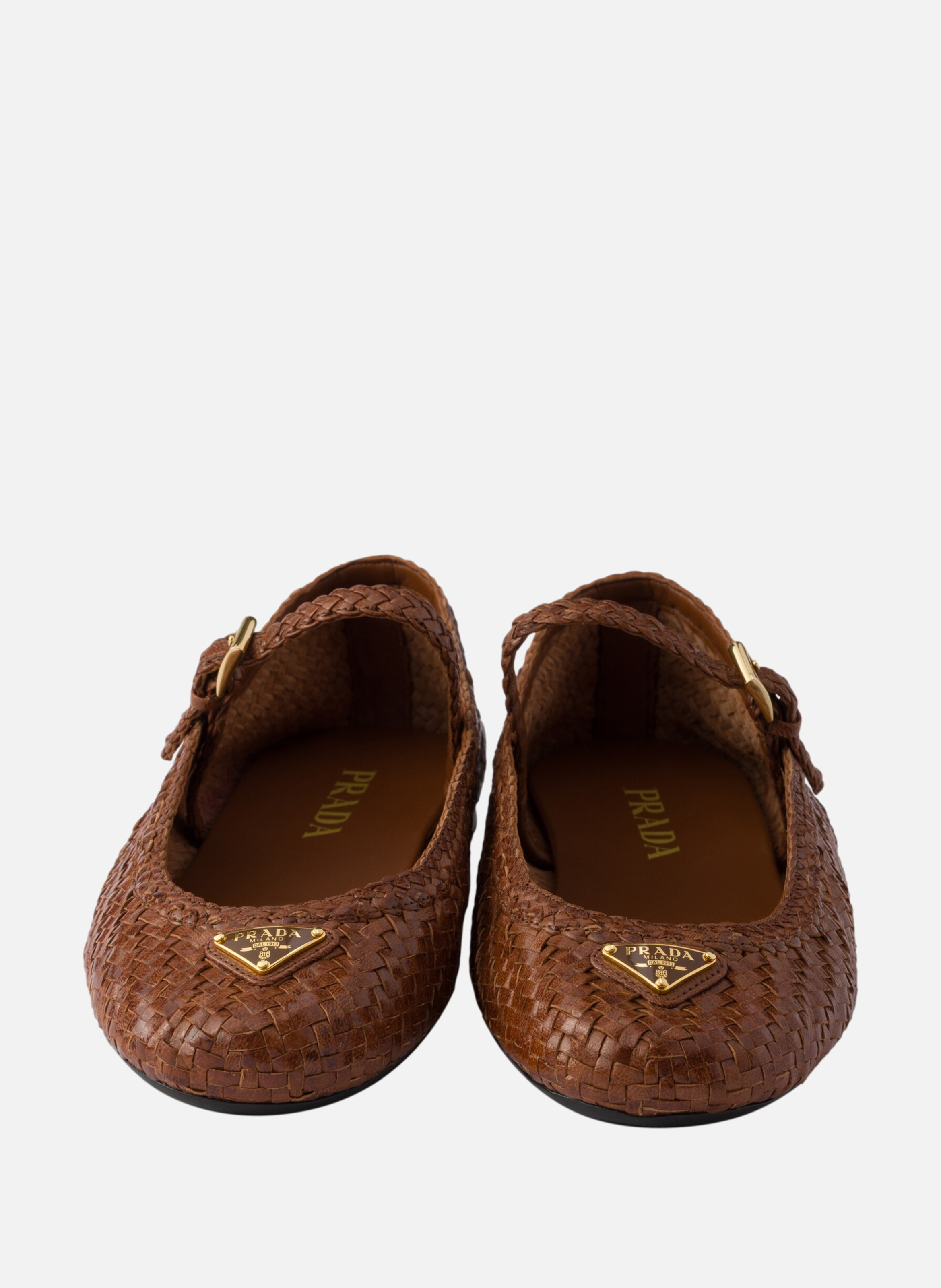 Ballerines en cuir tissé PRADA Marron