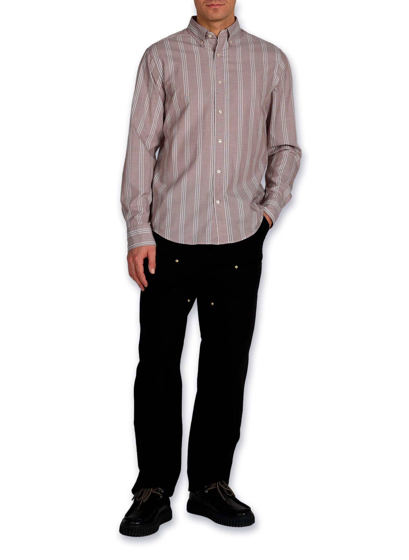 Chemise à rayures col américain en coton GANT Marron