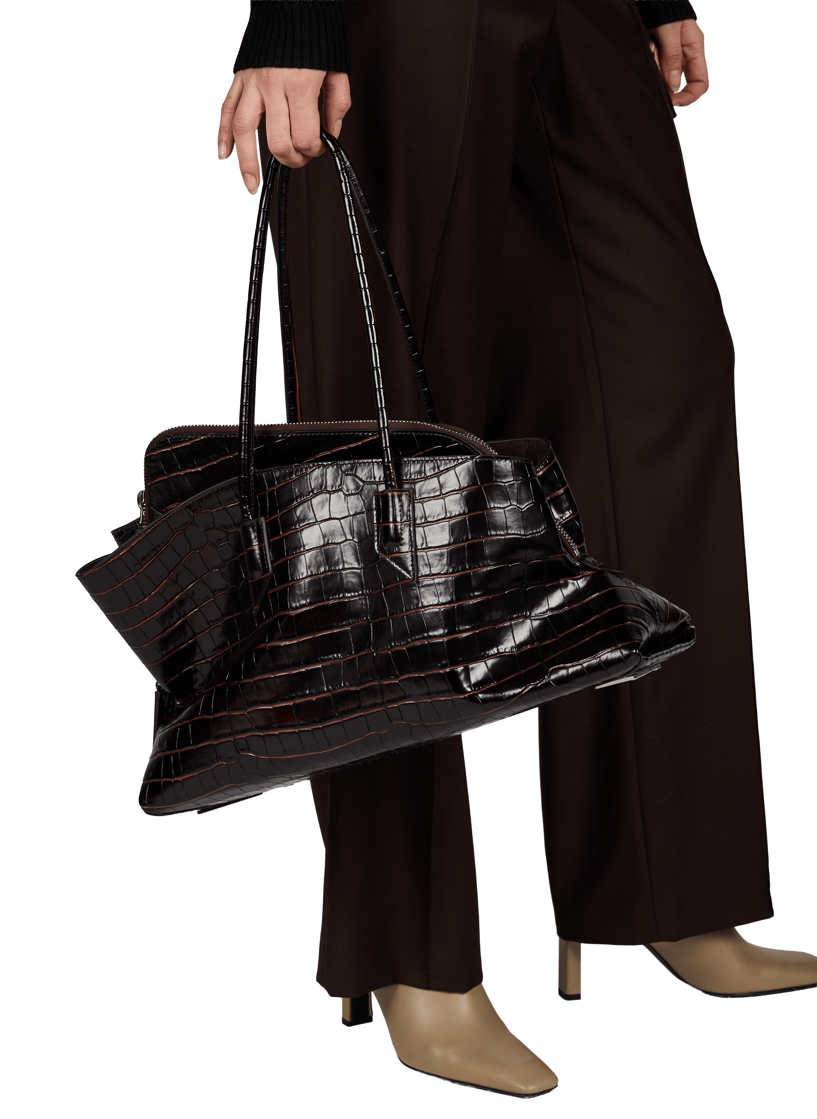 Textured calfskin leather handbag THE ATTICO Brown