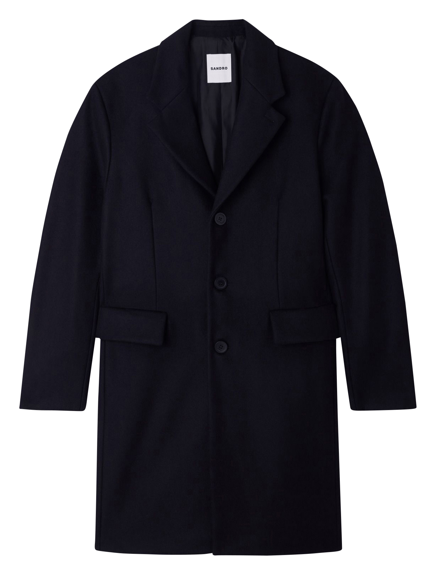 Manteau droit col tailleur en laine mélangée SANDRO Noir