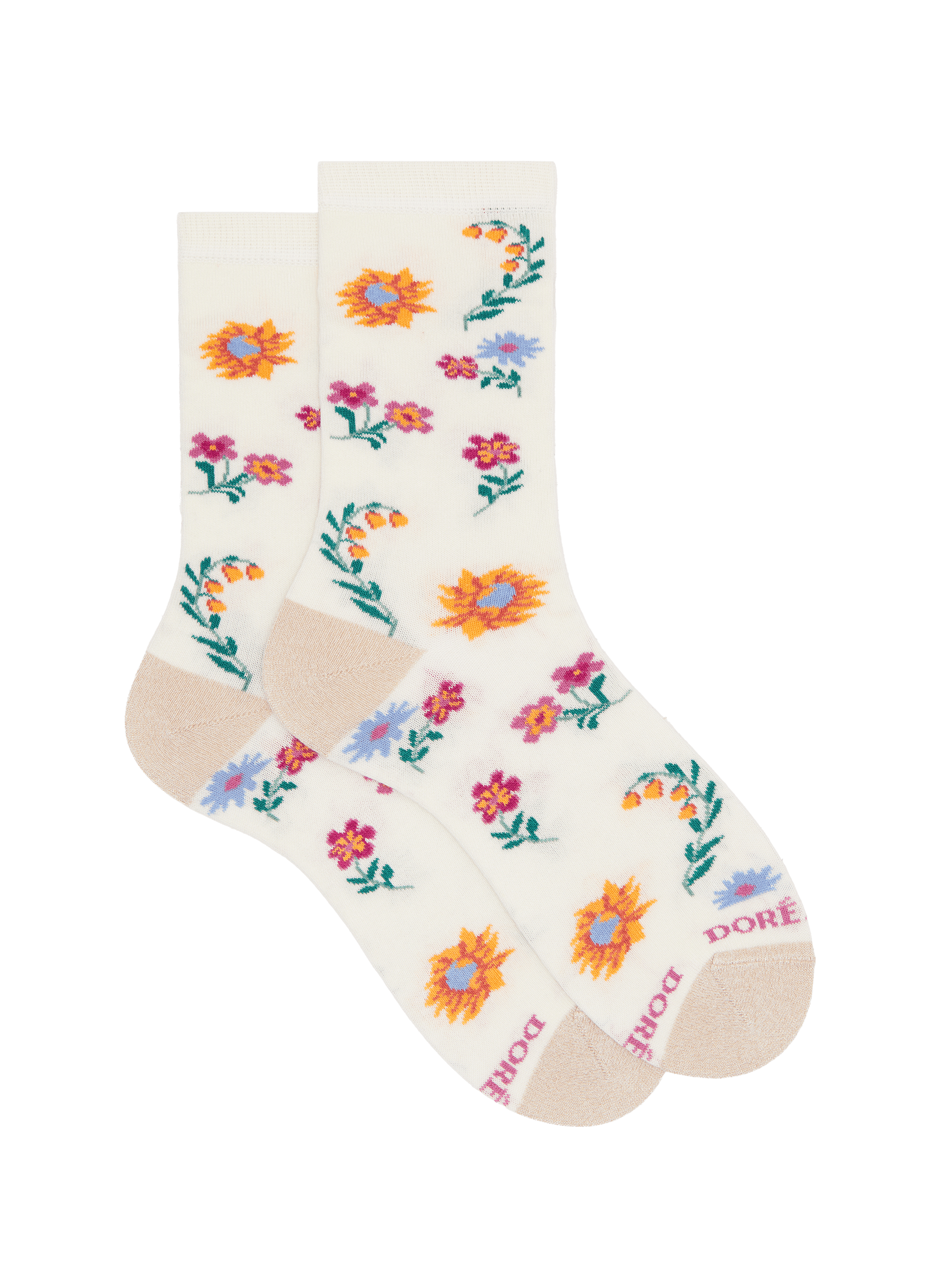 Mid-calf floral print cotton blend socks DORÉ DORÉ Beige