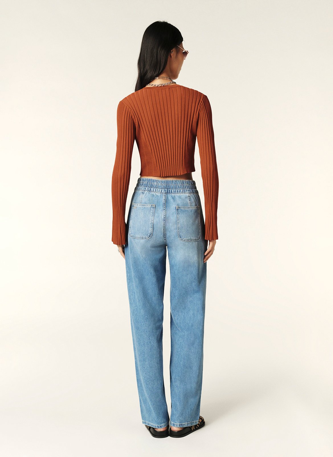 Pantalon large taille haute en coton mima BA&SH Bleu