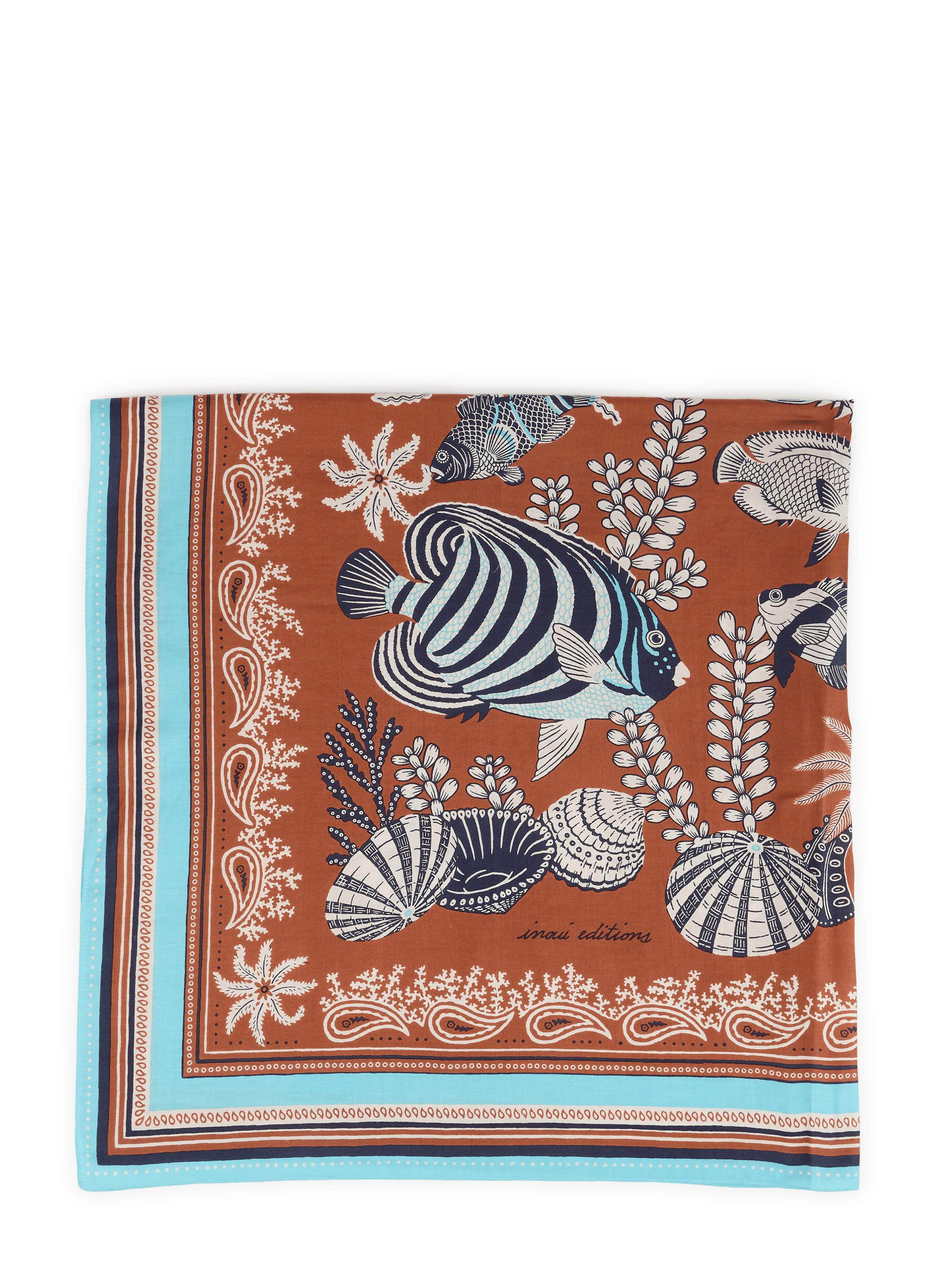 Pañuelo cuadrado Neptune de algodón y seda INOUITOOSH Marrón