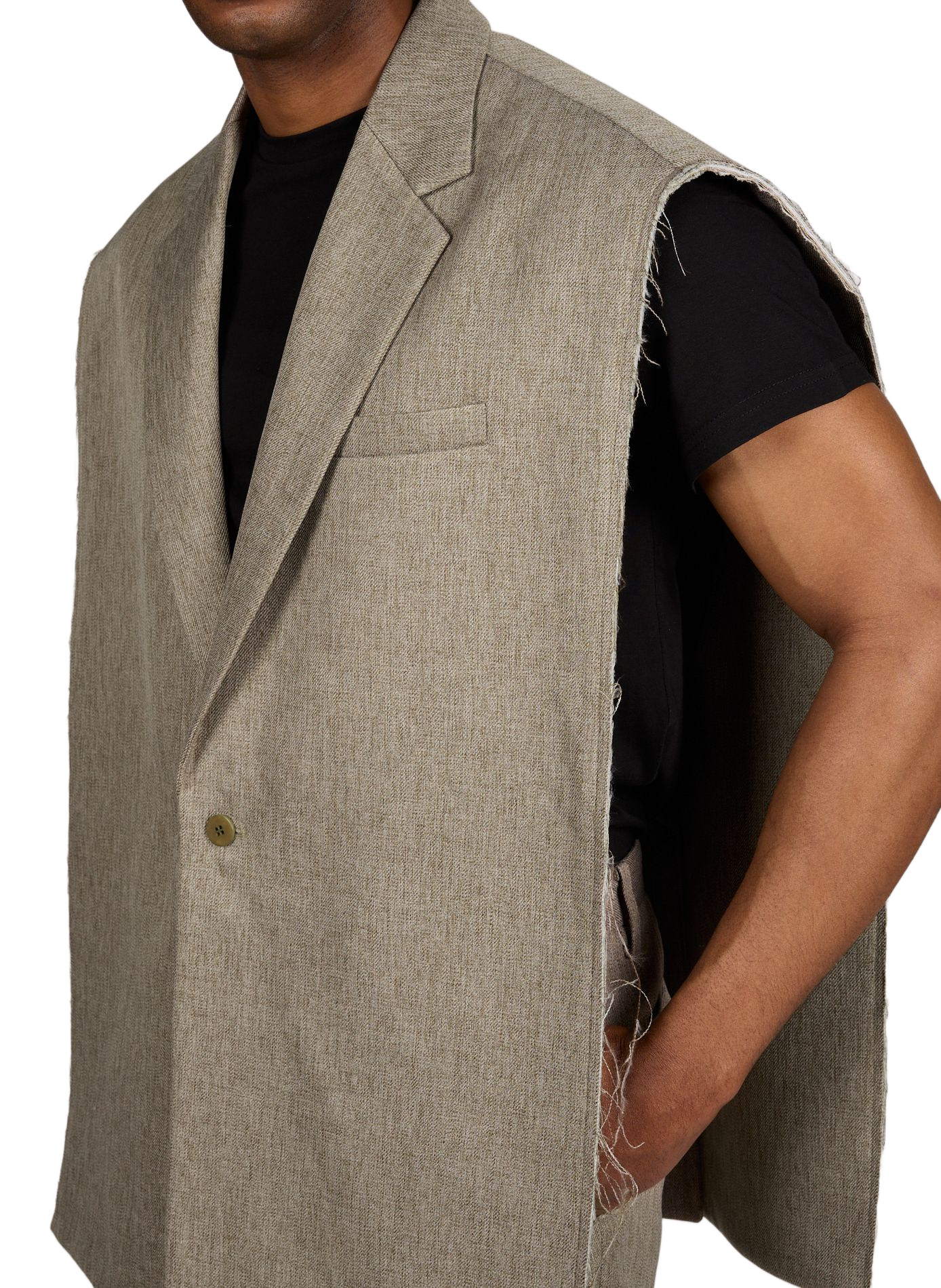 Veste asymétrique sans manches bords effilochés SEAN SUEN Gris