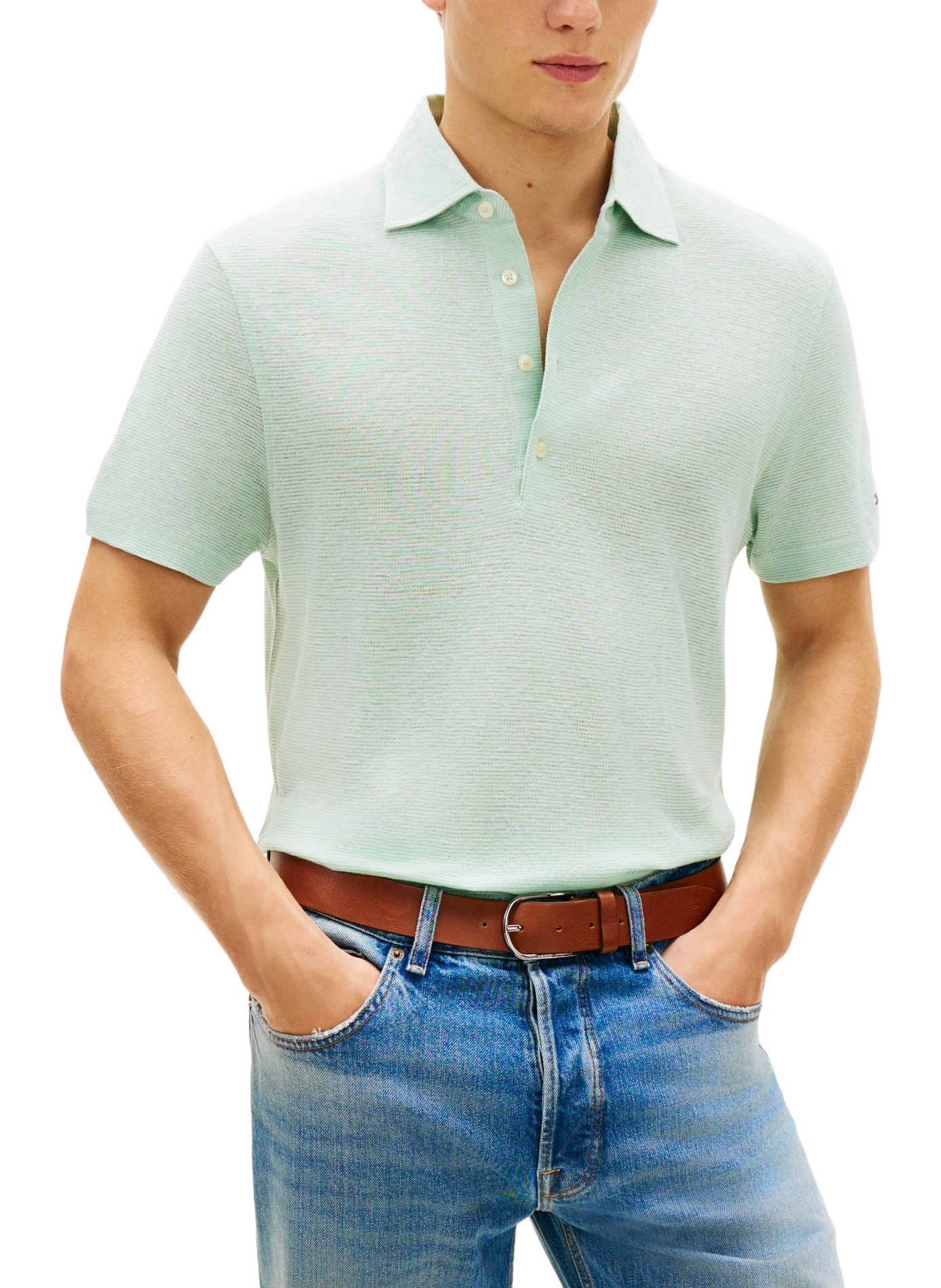 New York Label polo in cotton and linen TOMMY HILFIGER Green