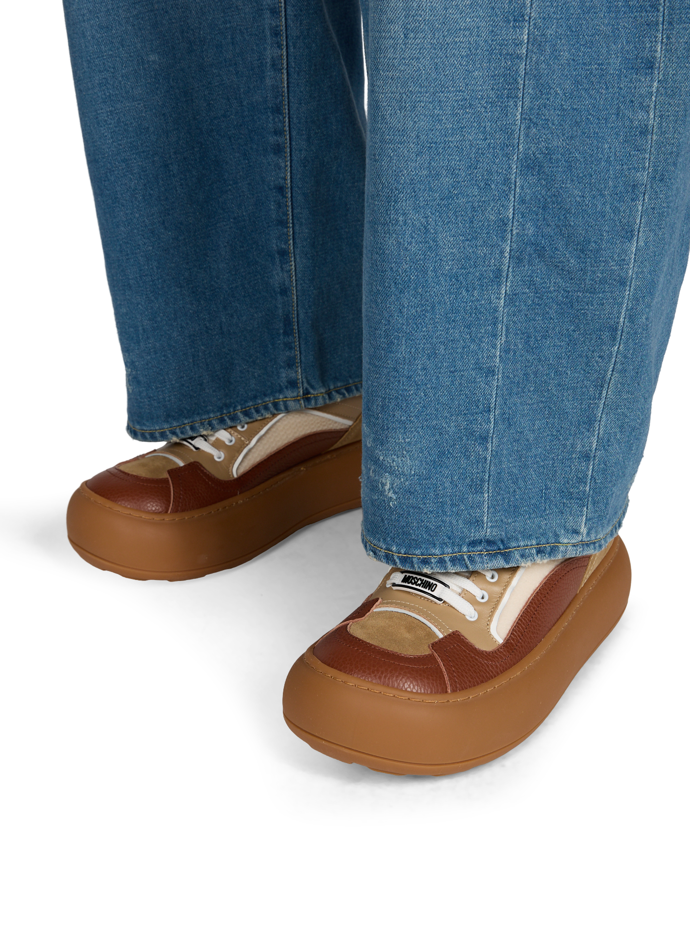 Baskets basses Ollie en cuir de veau MOSCHINO Marron