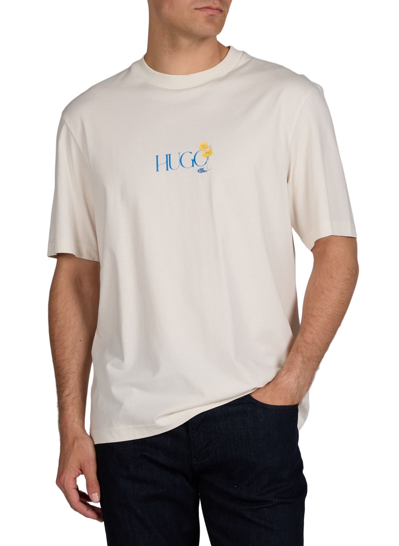 Biker-style cotton t-shirt HUGO BLUE White
