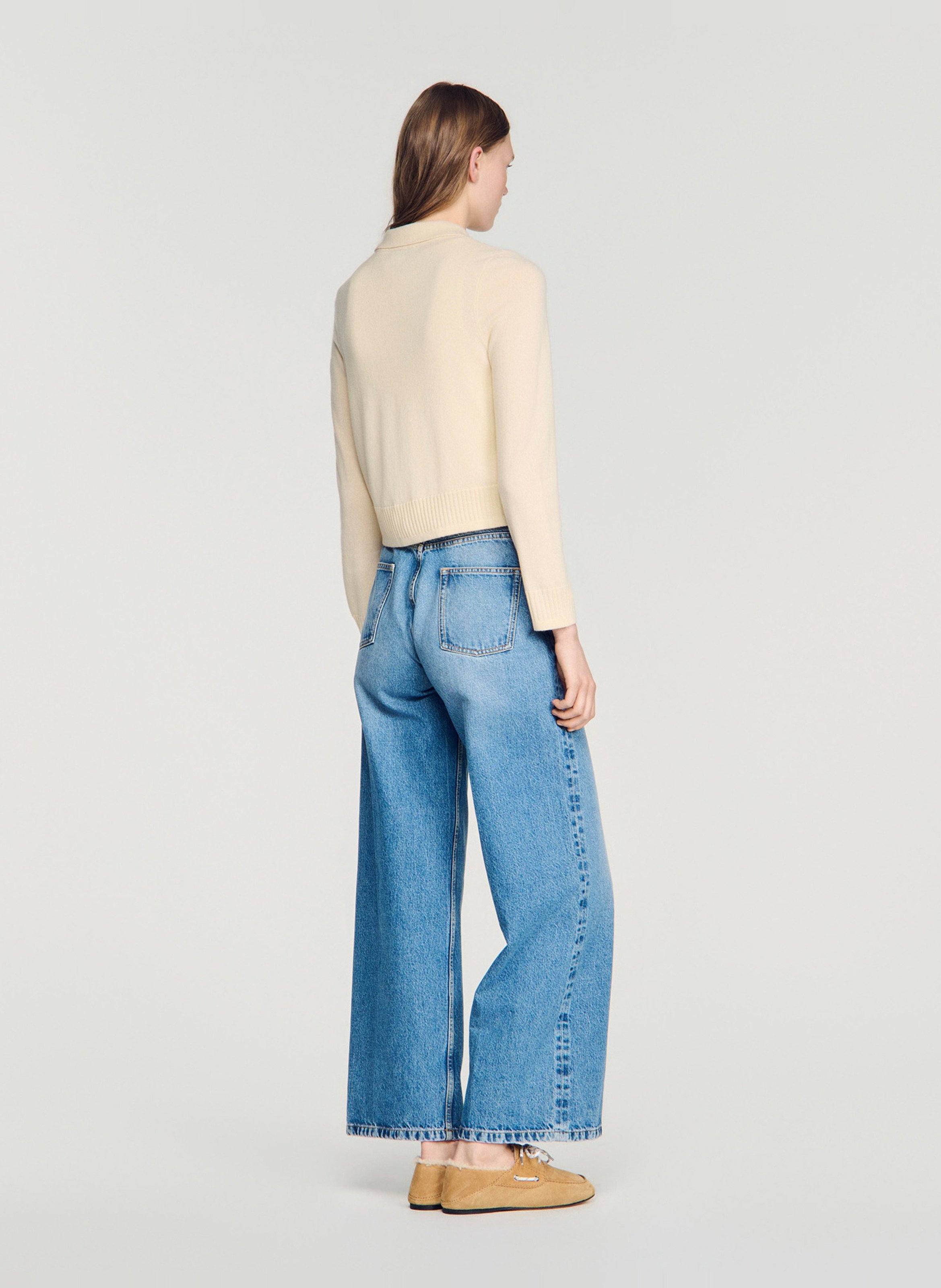 Cardigan droit col classique en laine et cachemire SANDRO Beige