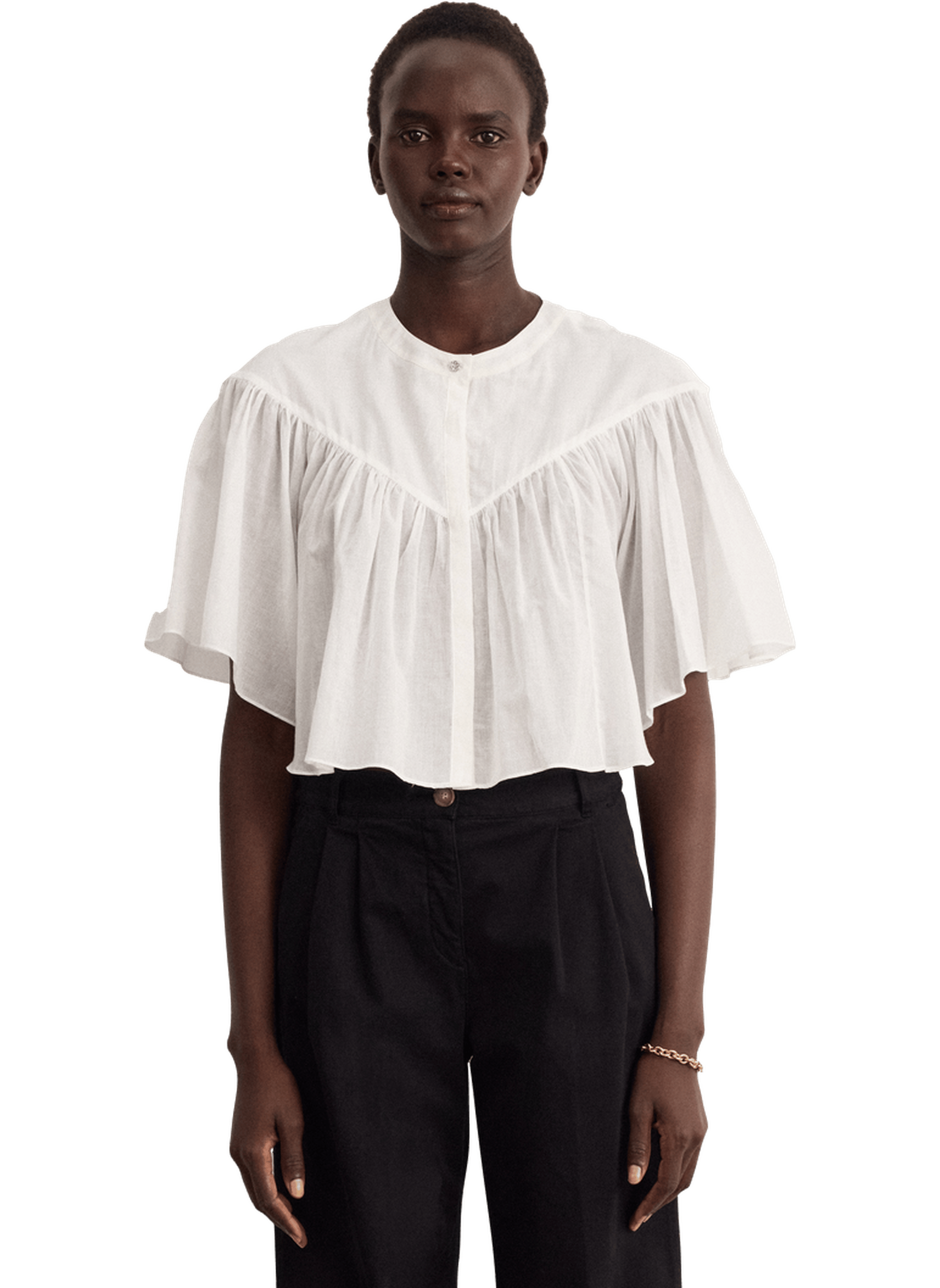 Chemise courte à volants en coton - clary PABLO Beige