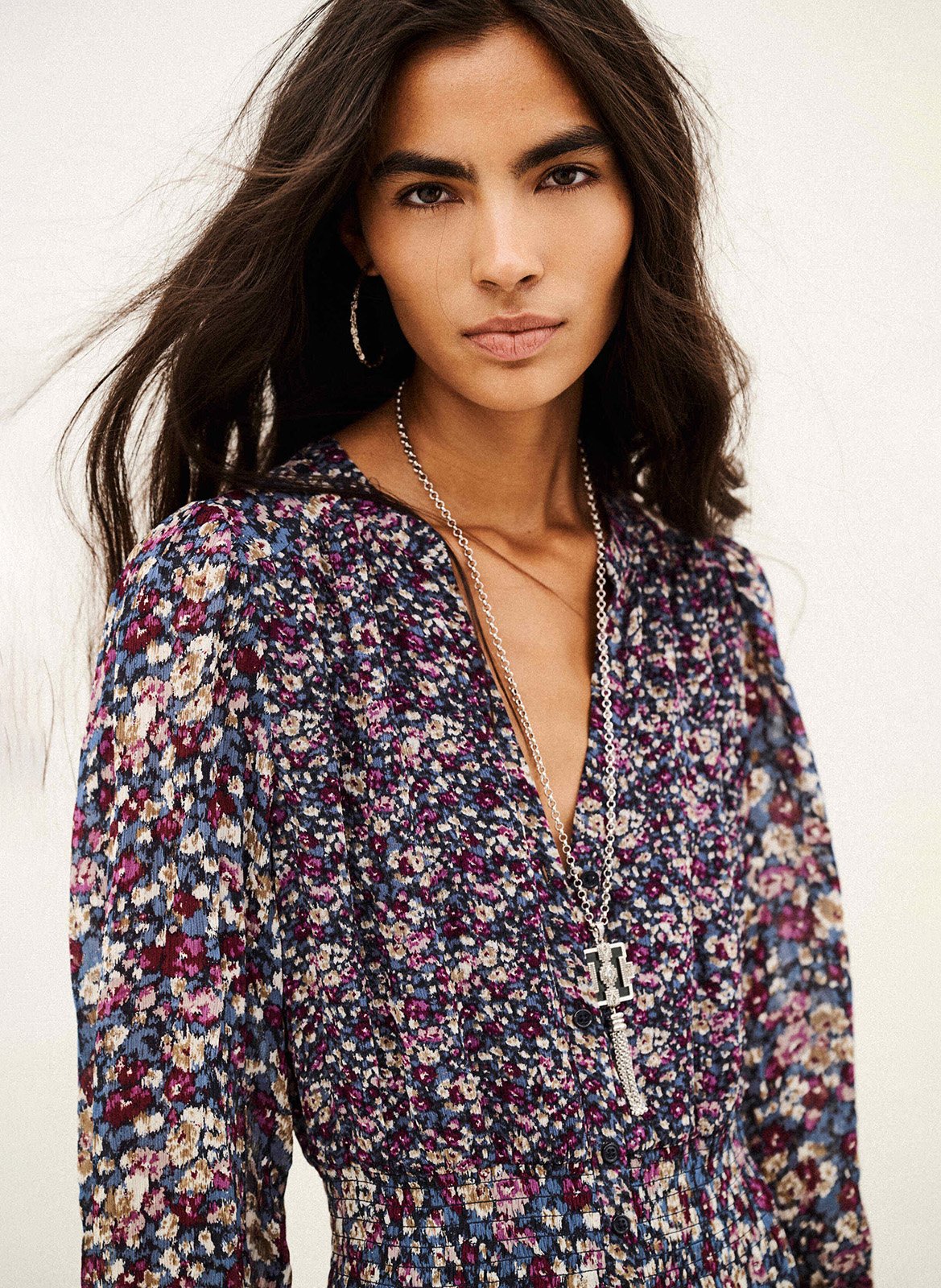 Robe midi à motif fleur kacy BA&SH Bleu