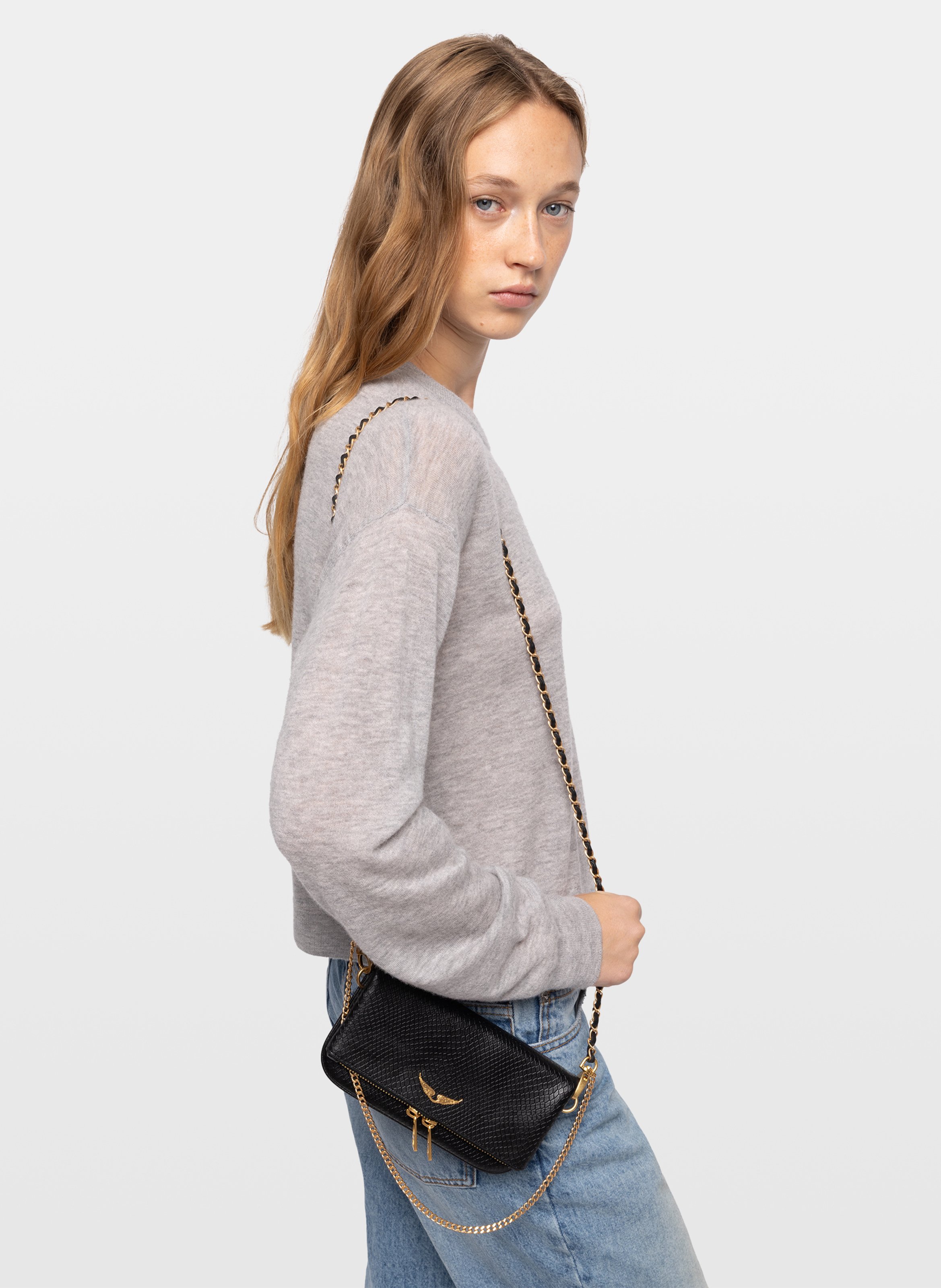 Schoudertas met mini rock-effect pythonleer ZADIG&VOLTAIRE Zwart
