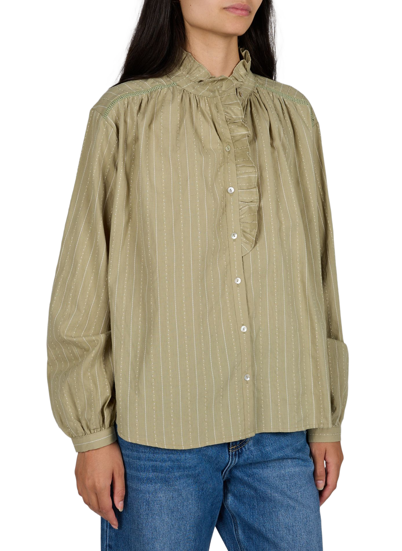 Embroidered ruffled cotton shirt ARTLOVE Green