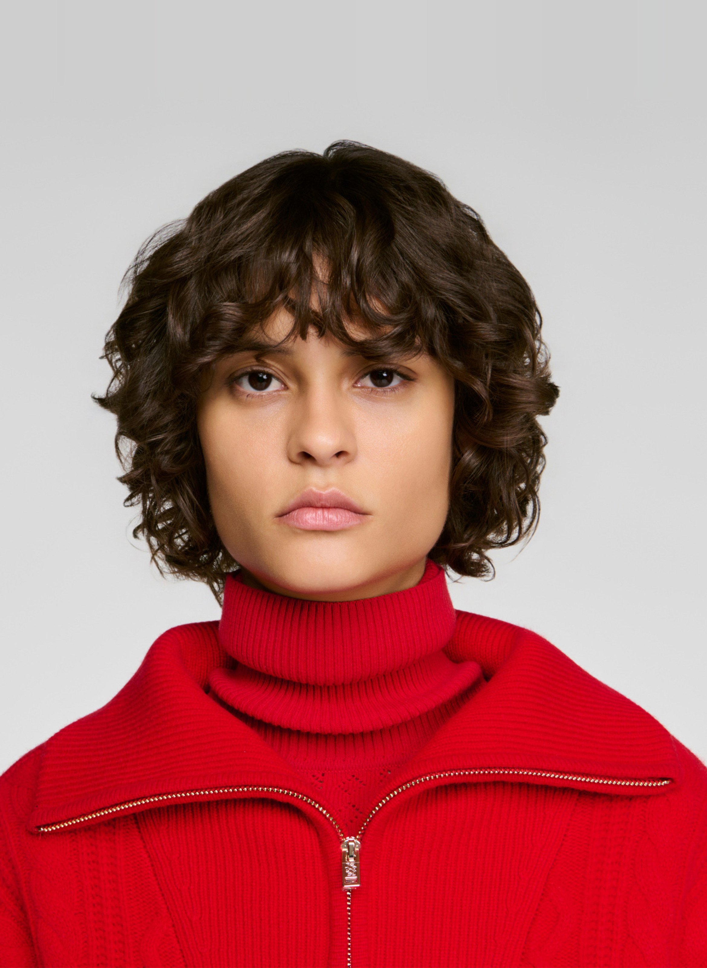 Pull ample col camionneur en laine SANDRO Rouge