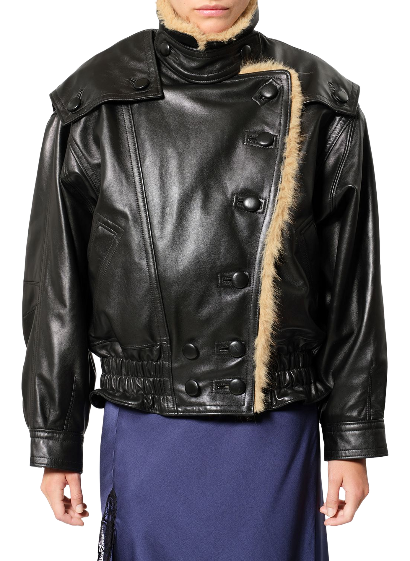 VALINA jacket in glossy leather with a shearling collar ISABEL MARANT Black